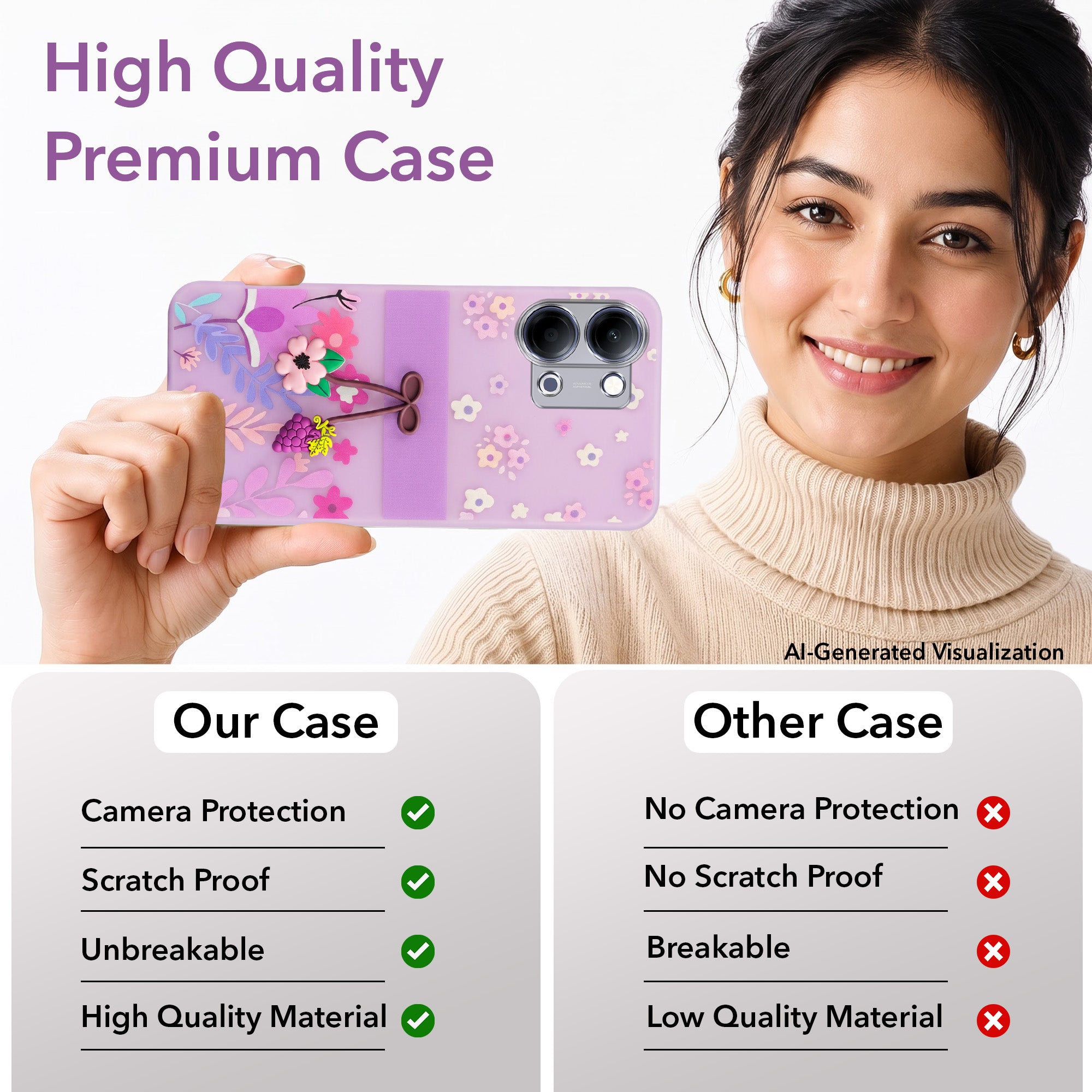 For Vivo iQOO Z11 Lite Back Cover Case (3D Cute Cartoons | Hard Back Side Soft | Matte Premium Finish | HD Printing)