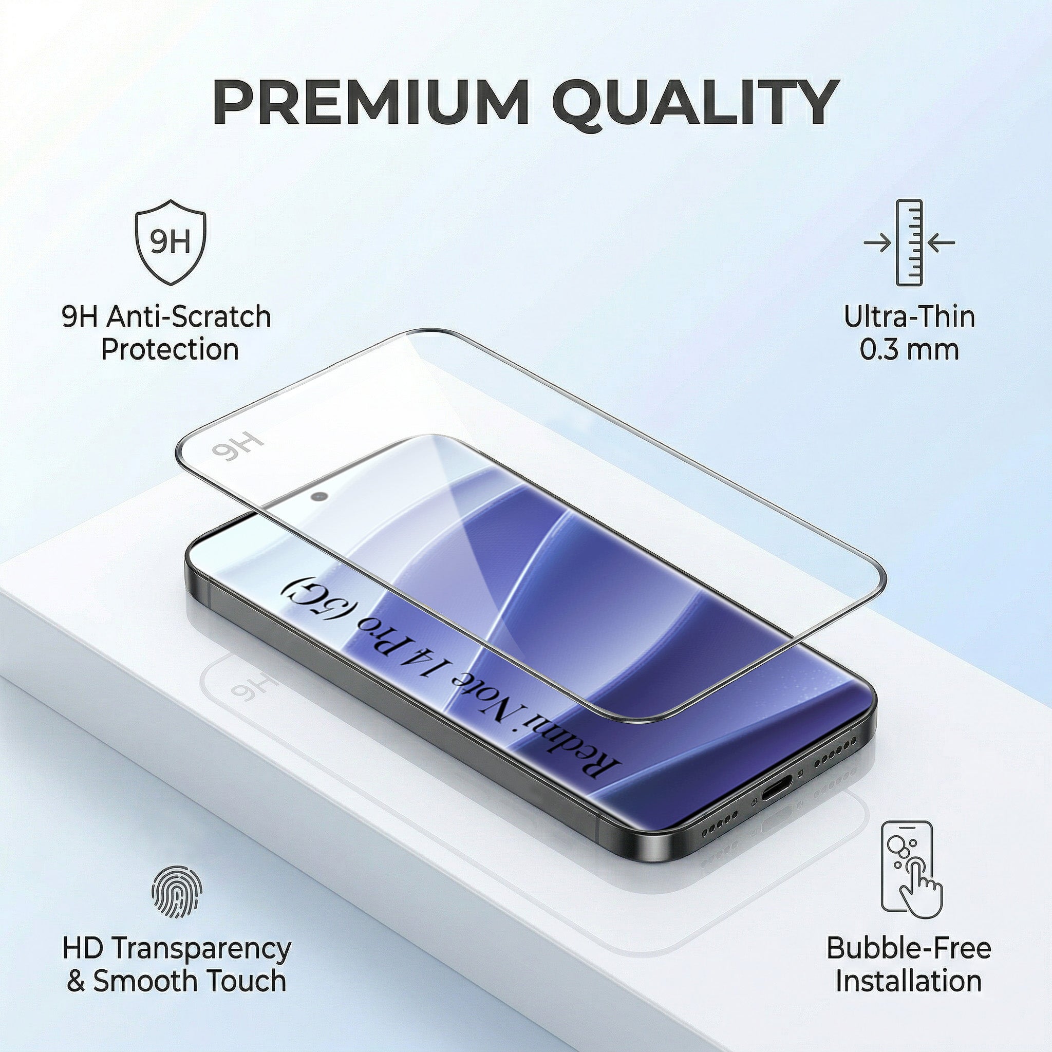For Redmi Note 14 Pro Combo with Back Cover and 9H Tempered Glass (Lifetime Anti-Yellow | Sleek Hard Crystal | Oleophobic Coating Screen Glass)