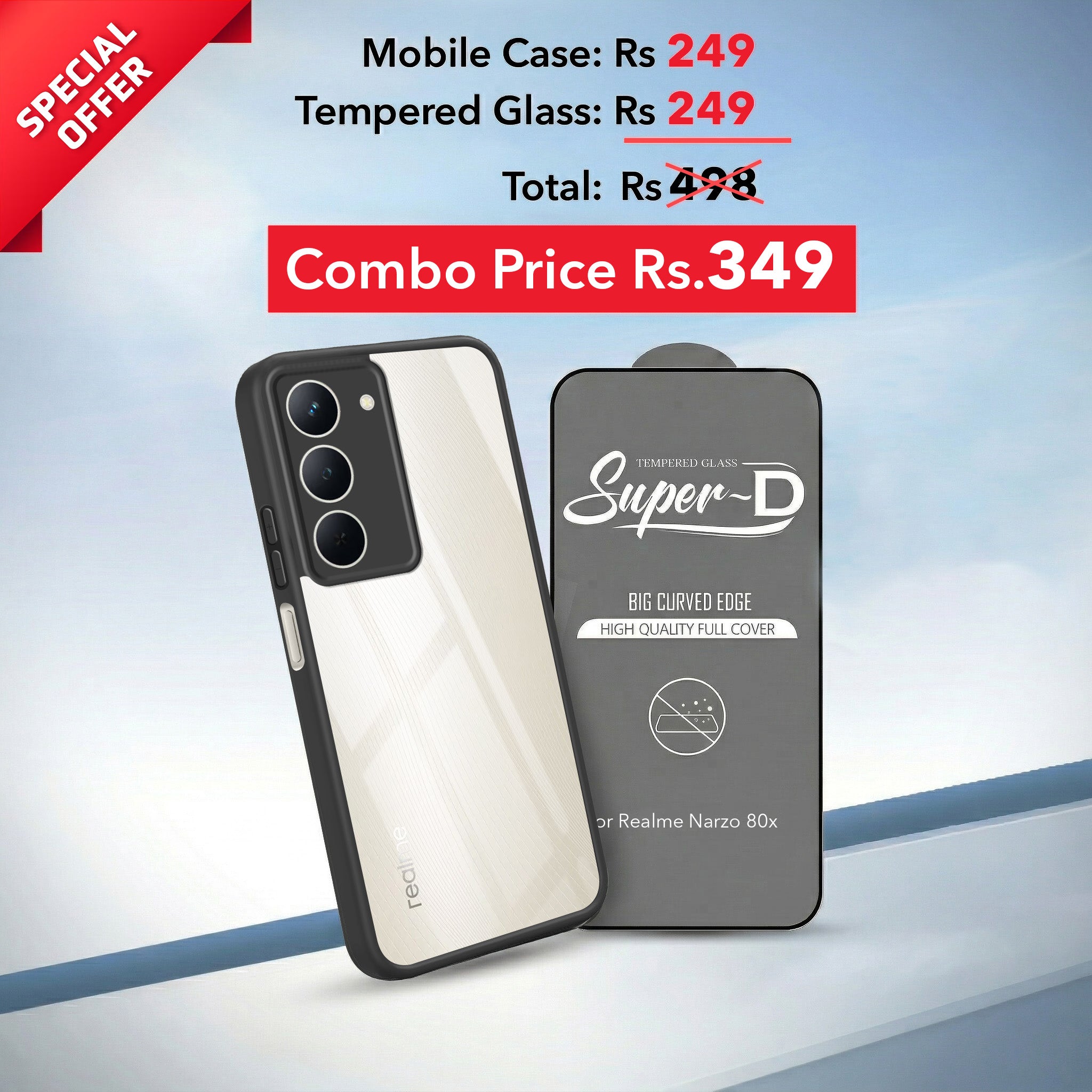 For Realme Narzo 80x Combo with Back Cover and 9H Tempered Glass (Lifetime Anti-Yellow | Crystal Clear Shockproof | Oleophobic Coating Screen Glass)