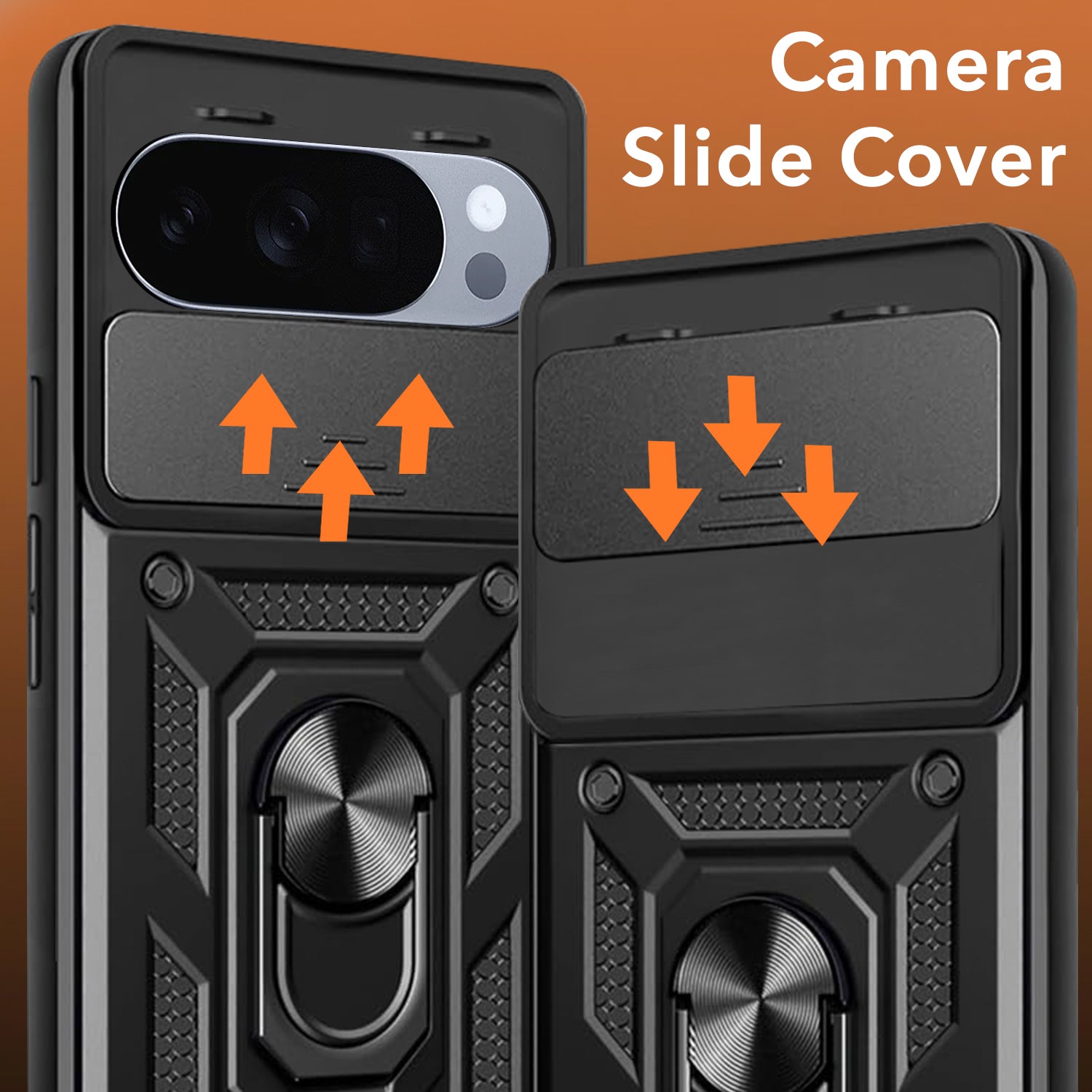 For Google Pixel 10 Pro Back Cover Case (Sliding Shutter Camera Protection | Polycarbonate |Ring Holder Kickstand)