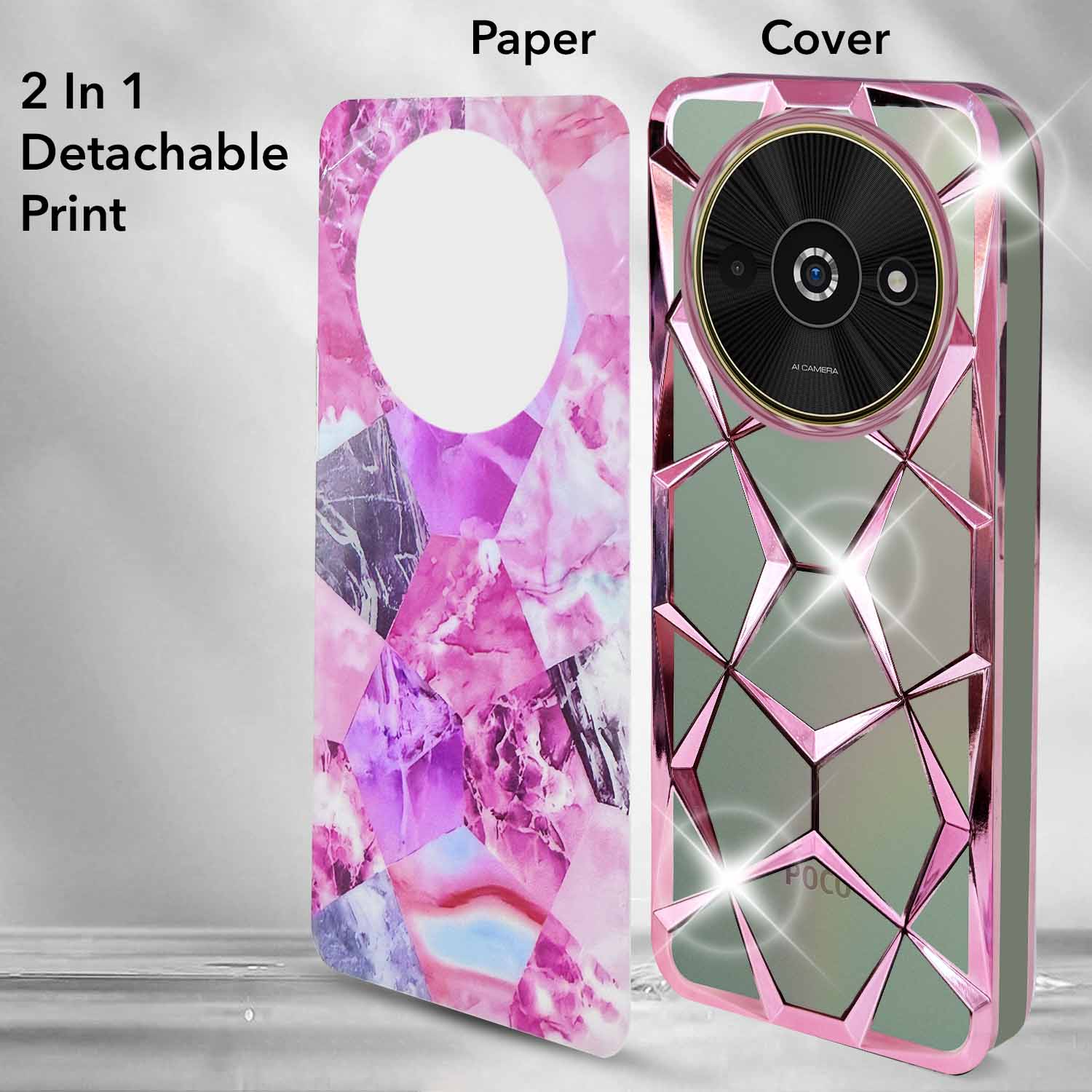 For Xiaomi Poco C61 Back Cover Case ( Dual Design Glitter Sparkle and Detachable Diamond Print Case | Soft and Flexible)