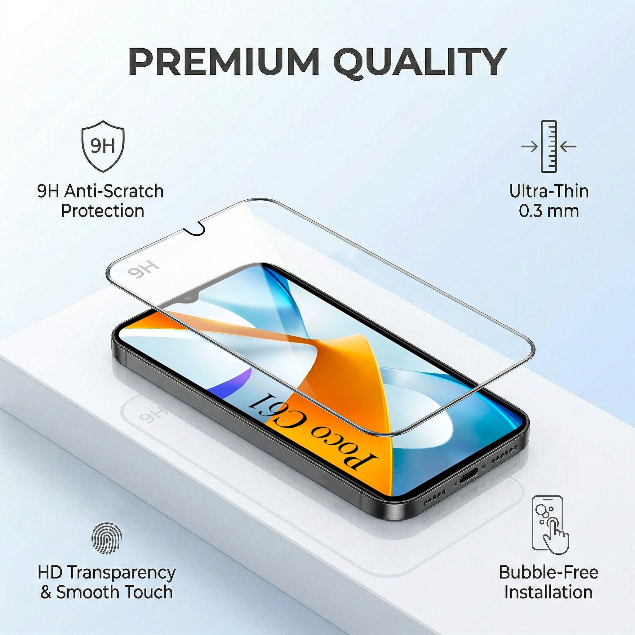 For Xiaomi Poco C61 Combo with Back Cover and 9H Tempered Glass (Liquid Silicone | Camera Protection | Oleophobic Coating Screen Glass)