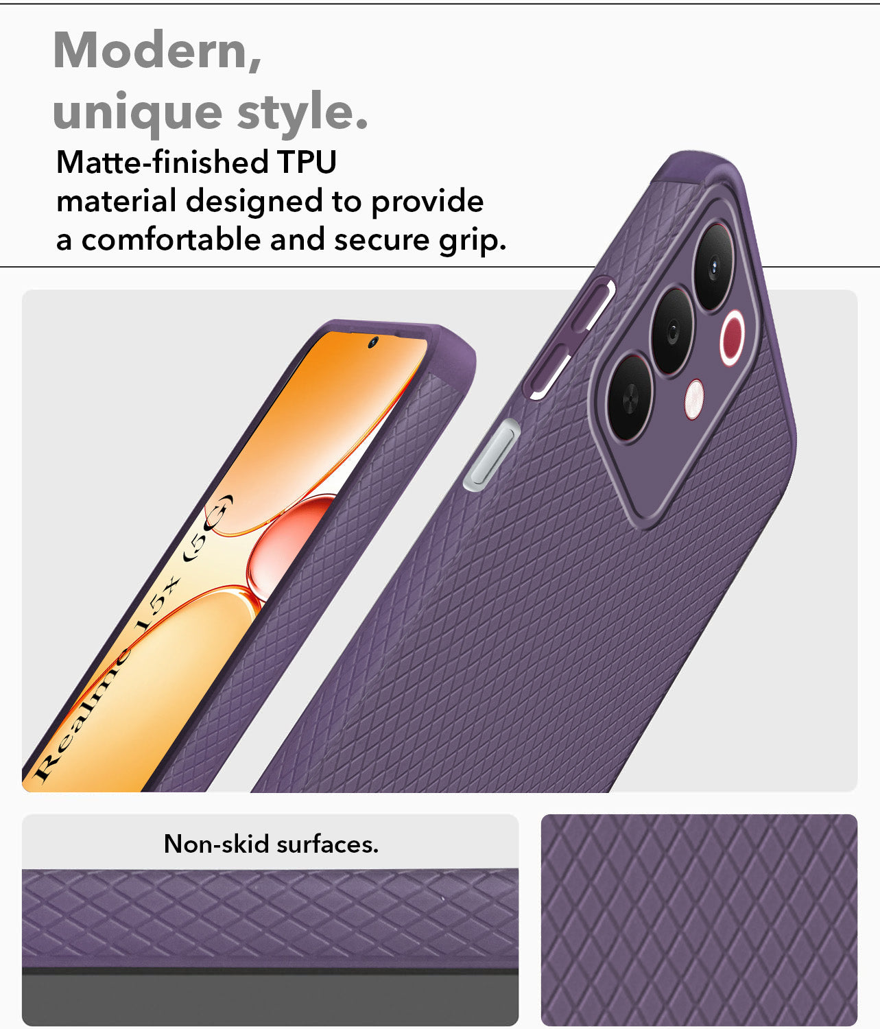 For Realme 15X Back Cover Case Liquid Silicone (Camera Protection | Side Grip Texture | Soft and Flexible)