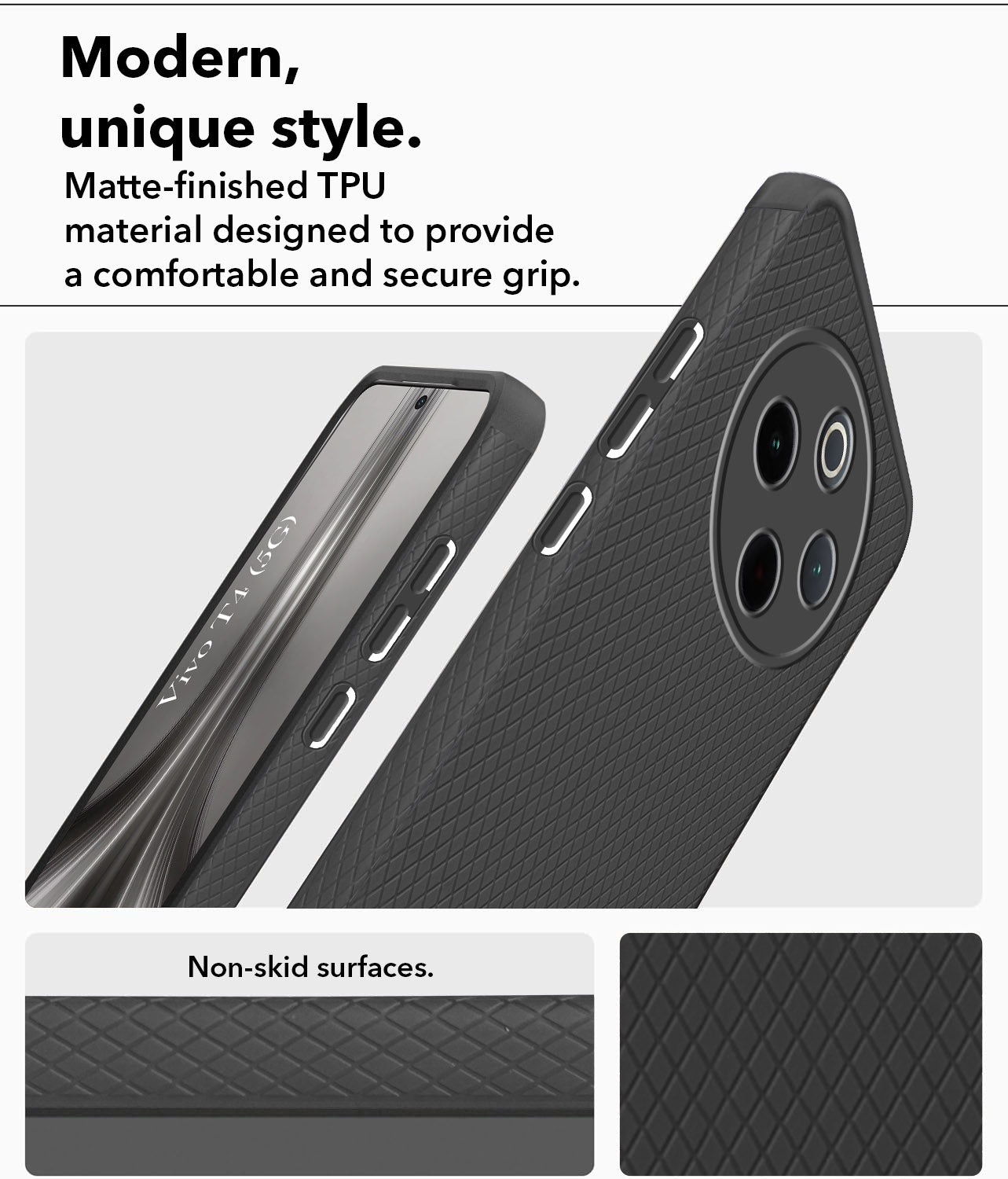For Vivo T4 Back Cover Case (Liquid Silicone | Side Grip | Camera Protection)