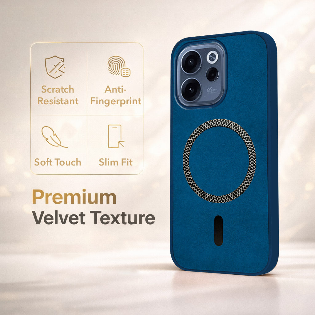 For Oppo Reno 15c Back Cover Case Leather Finish (MagSafe Compatible Wireless Charging | Soft Touch | Camera Bump Protection)