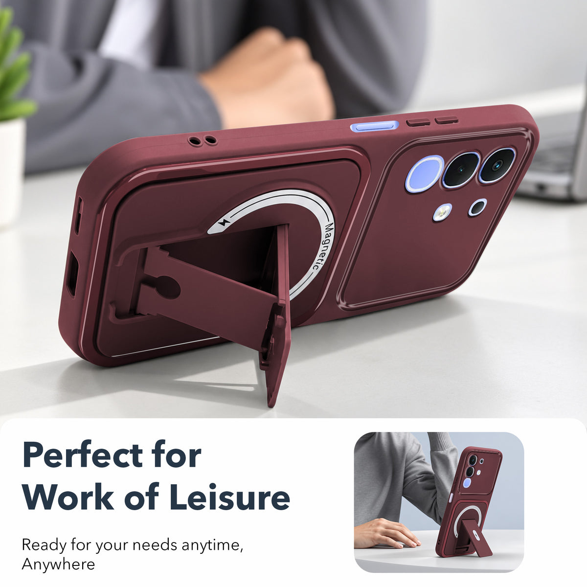 For Vivo iQOO Z10x Back Case Cover Metallic (Hybrid Armor Kickstand | MagSafe Compatible | Camera Protection Shockproof)