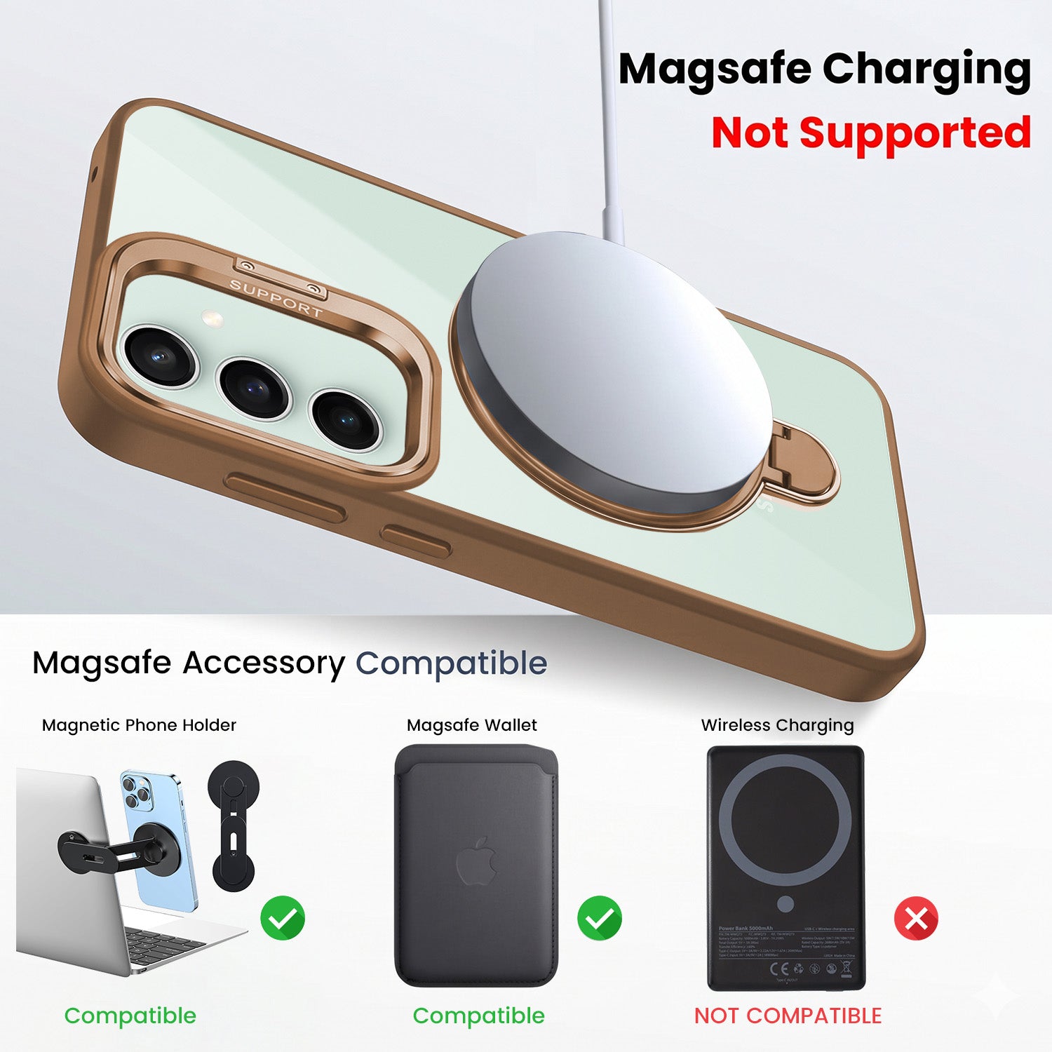 For Samsung Galaxy S23 FE 5G Back Cover Case Crystal (Lifetime Anti Yellow | Magnetic Ring Stand | Camera Lens Protection | MagSafe Compatible)
