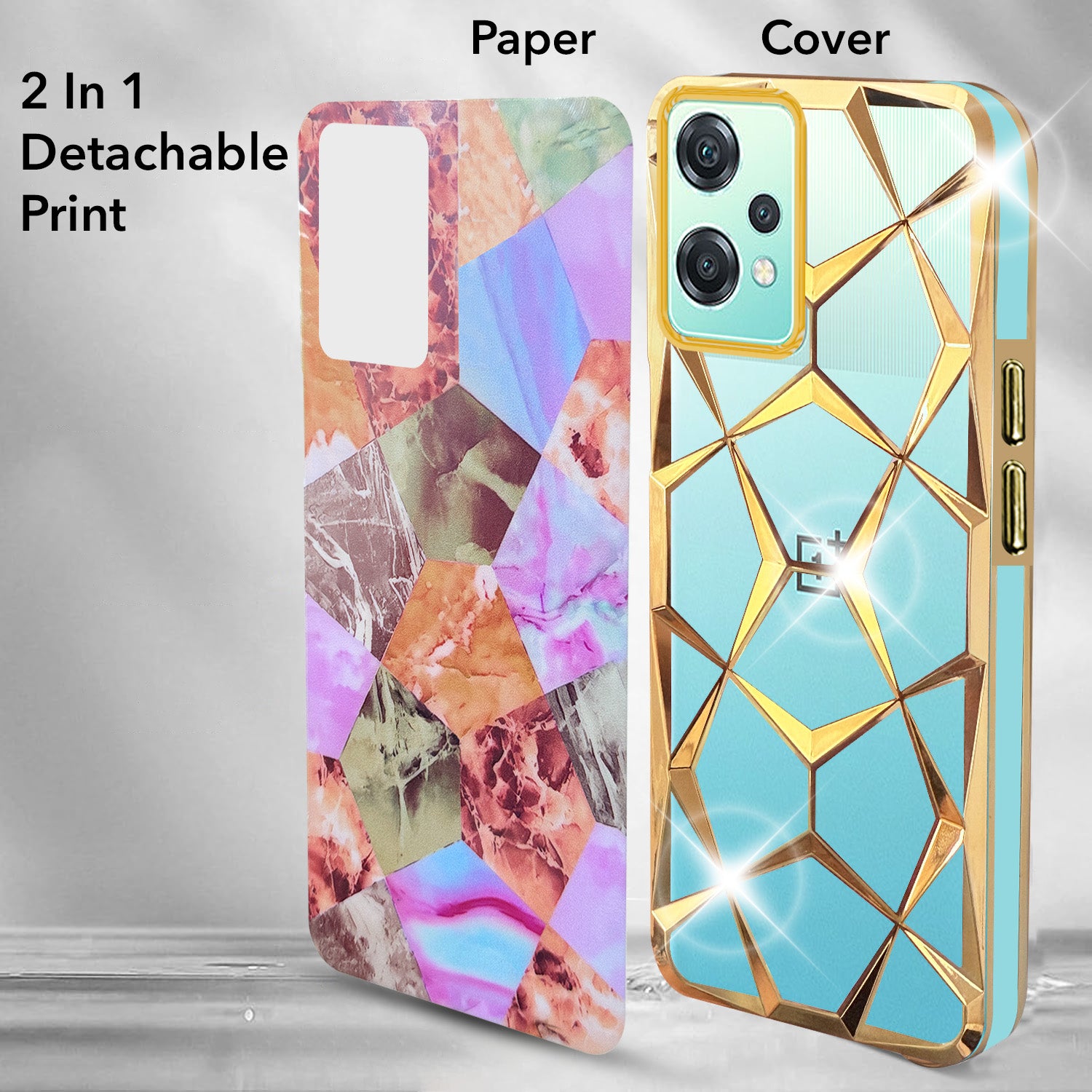 For OnePlus Nord CE 2 Lite Back Cover Case ( Dual Design Glitter Sparkle and Detachable Diamond Print Case | Soft and Flexible)