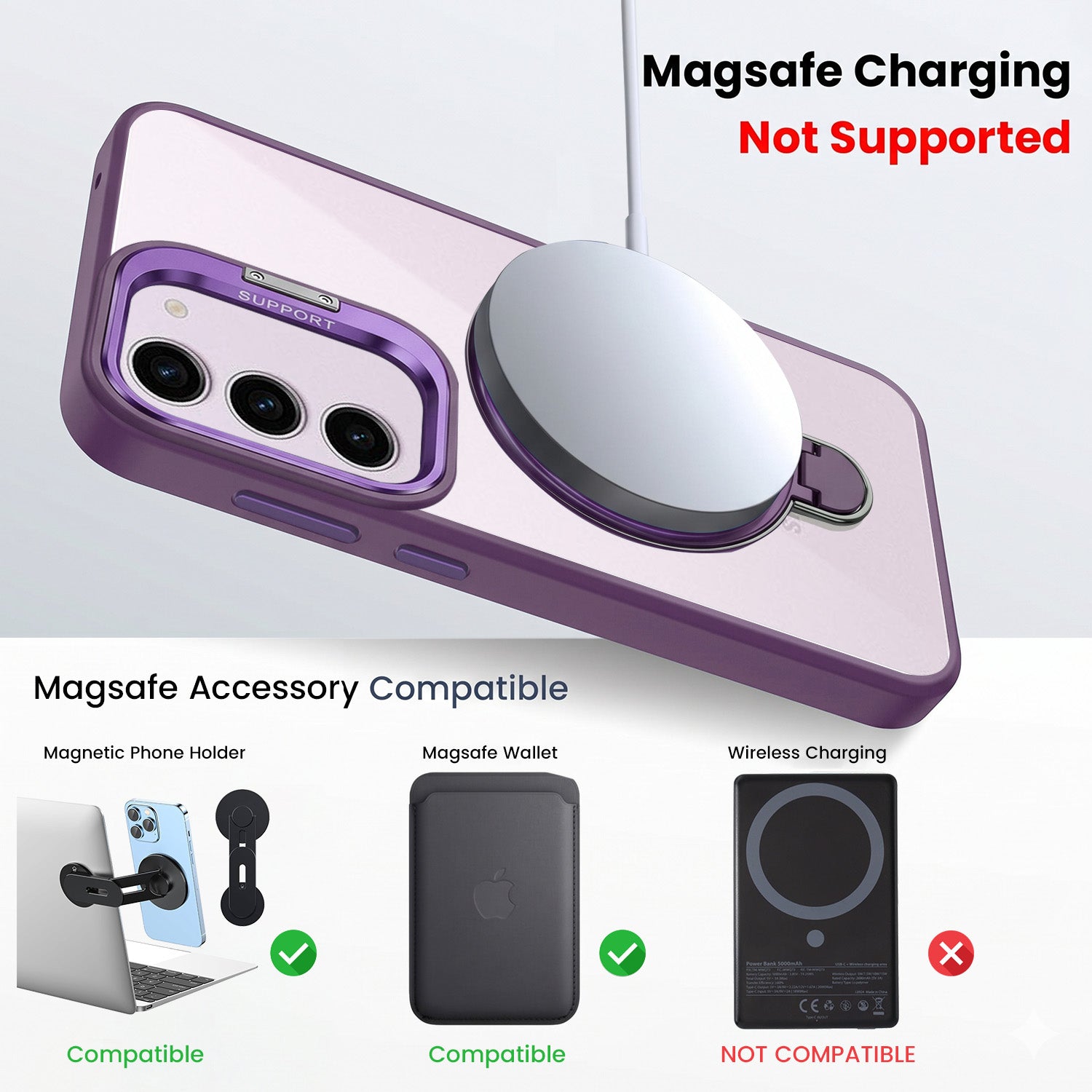 For Samsung Galaxy S23 5G Back Cover Case Crystal (Lifetime Anti Yellow | Magnetic Ring Stand | Camera Lens Protection | MagSafe Compatible)