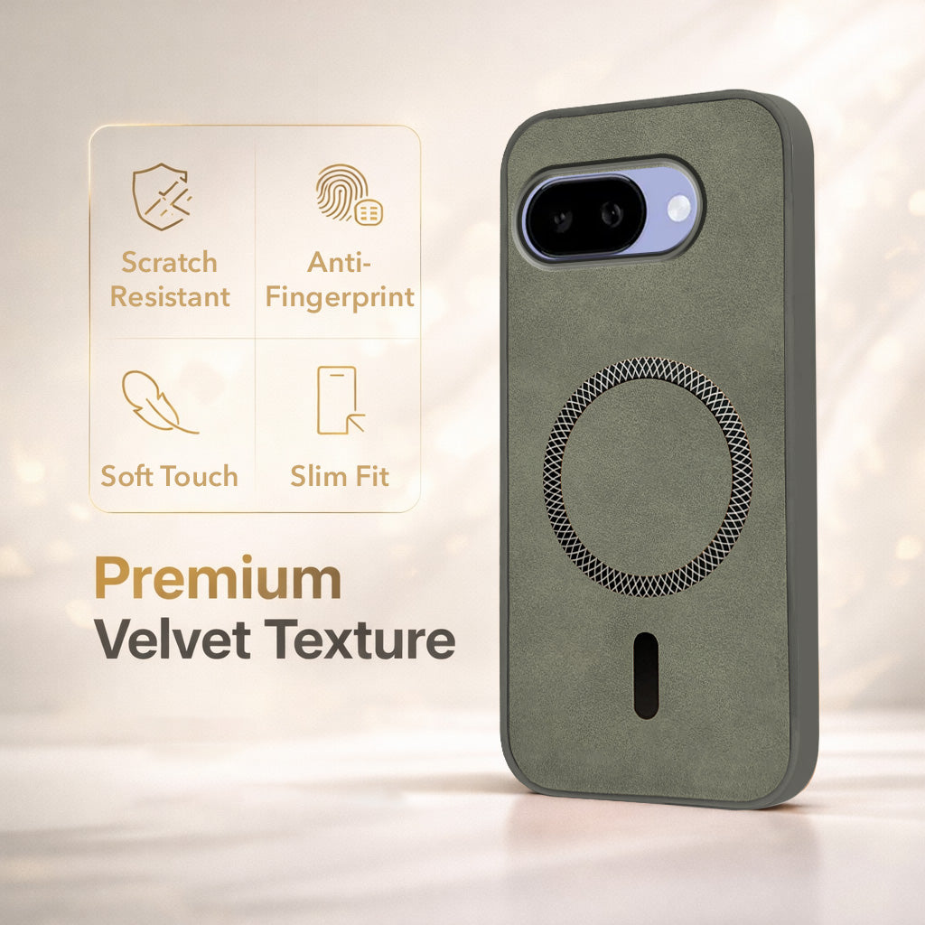 For Google Pixel 9A Back Cover Case Leather Finish (MagSafe Compatible Wireless Charging | Soft Touch | Camera Bump Protection)