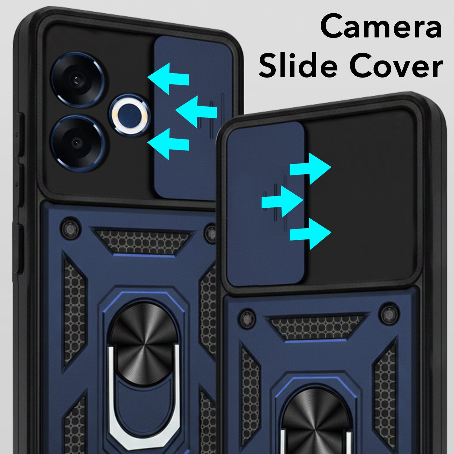 For Oppo F33 Pro 5G Back Cover Case Hybrid Armor (Sliding Shutter Camera Protection | Polycarbonate |Ring Holder Kickstand)