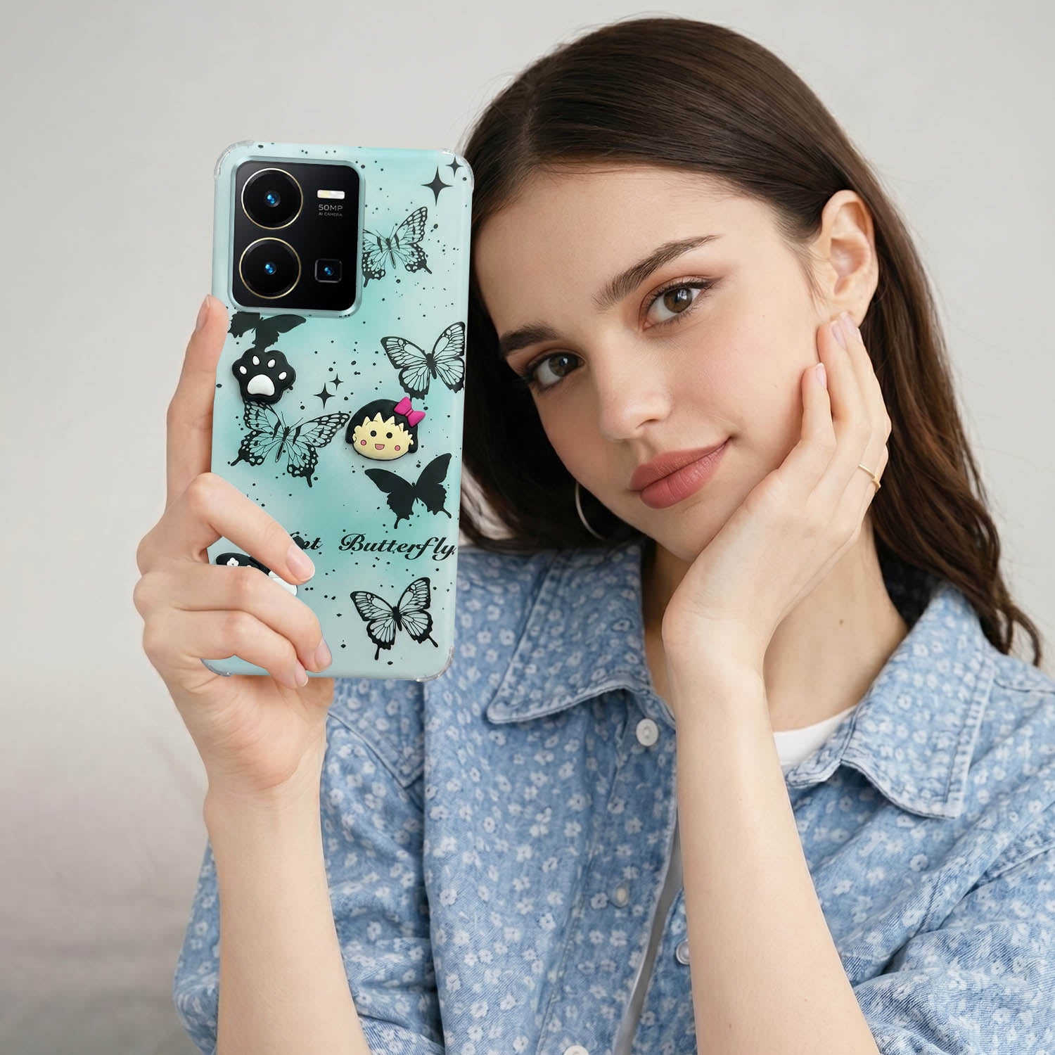 For Vivo Y35 Back Cover Case (3D Cute Cartoons | Hard Back Side Soft | Matte Premium Finish | HD Printing)