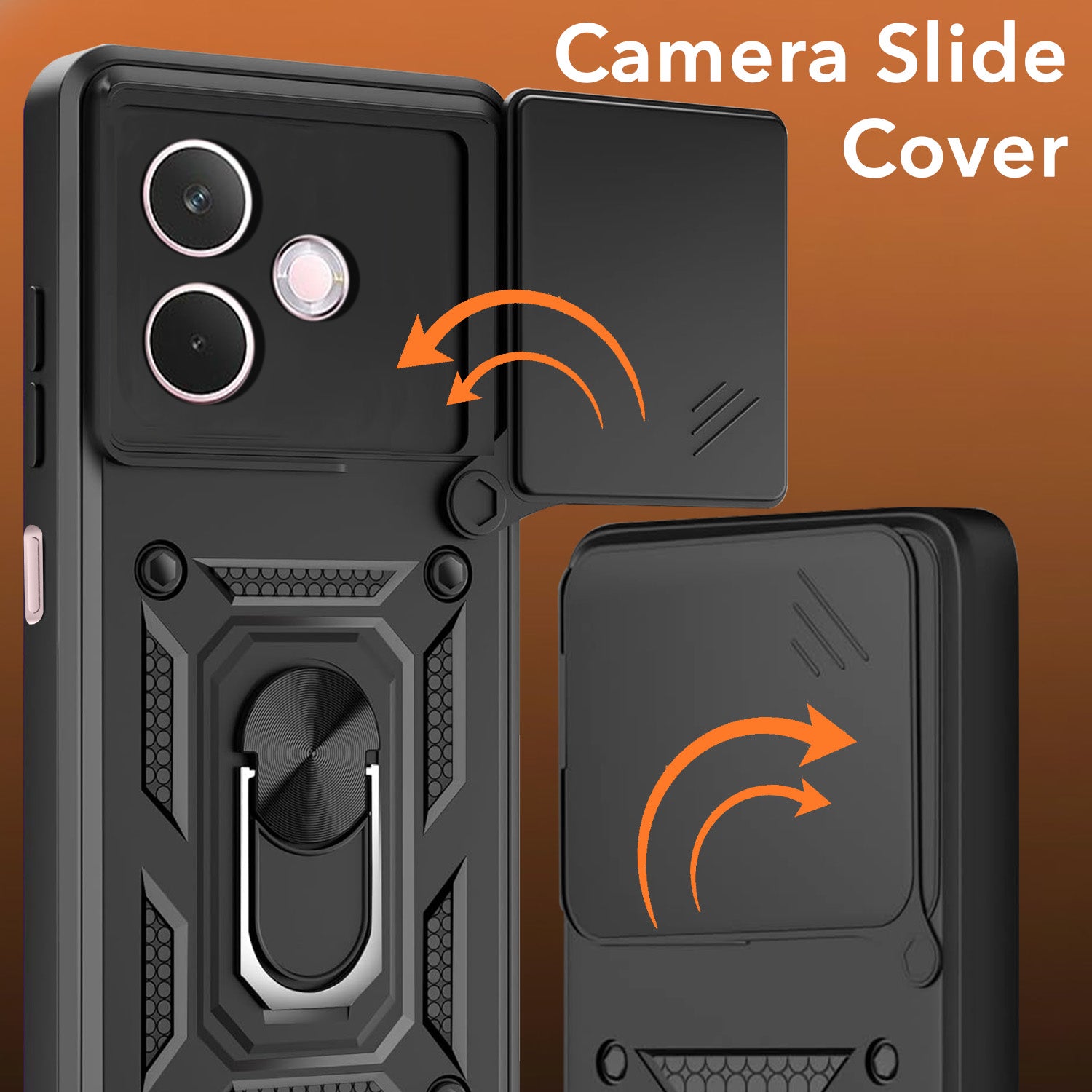 For Oppo A5 Pro Back Cover Case Hybrid Armor (Sliding Shutter Camera Protection | Polycarbonate |Ring Holder Kickstand)