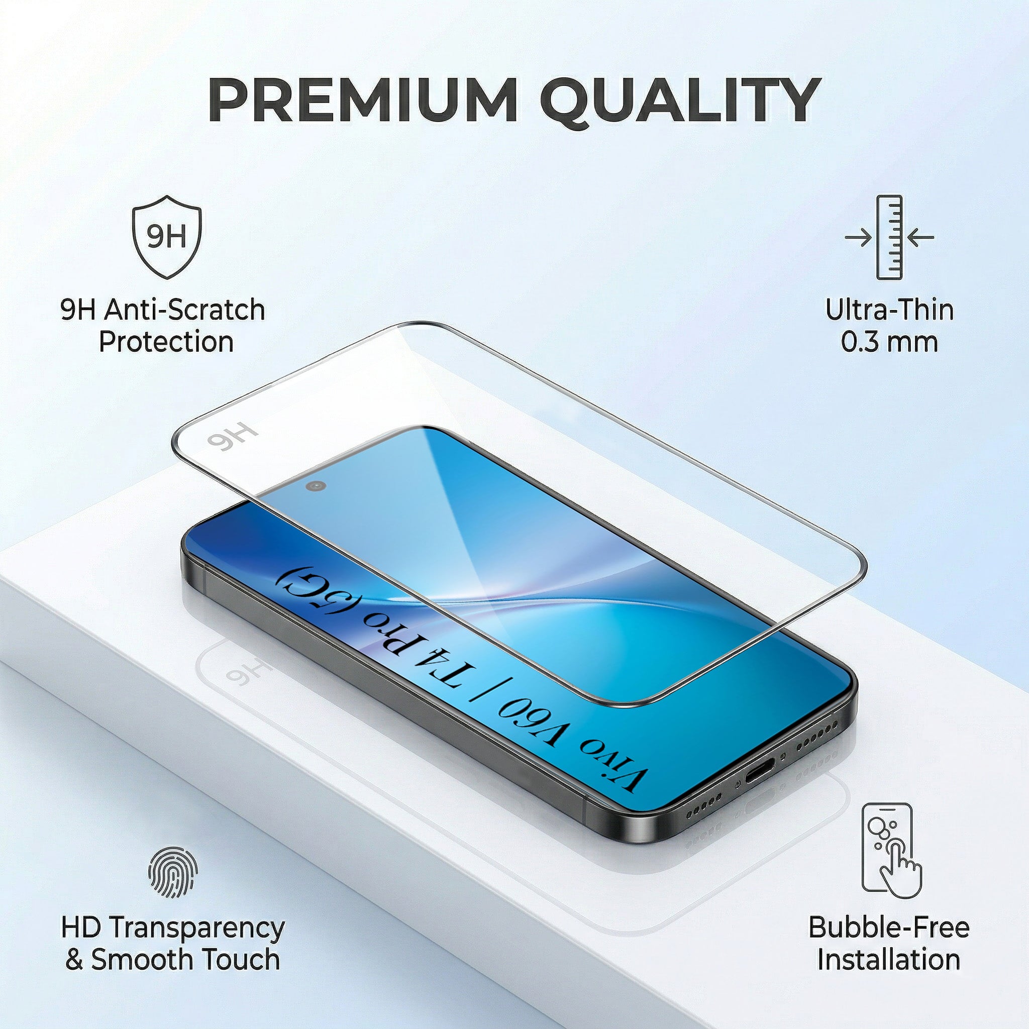 For Vivo V60 | Vivo T4 Pro Combo with Back Cover and 9H Tempered Glass (Textured Grip Design | Micro-Fiber Cloth Inside | Oleophobic Coating Screen Glass)