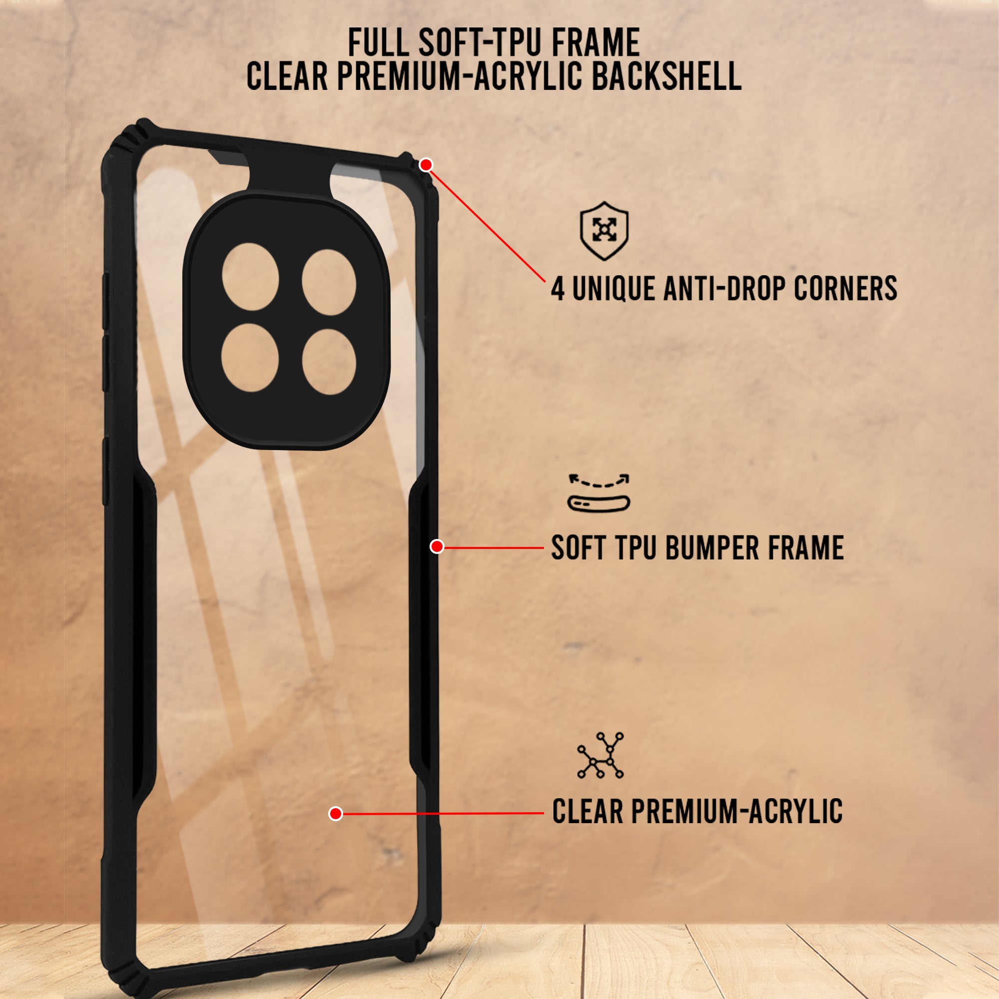 For Realme P2 Pro Back Cover Case ( Shockproof with Polycarbonate Clear Panel | Professional Black)
