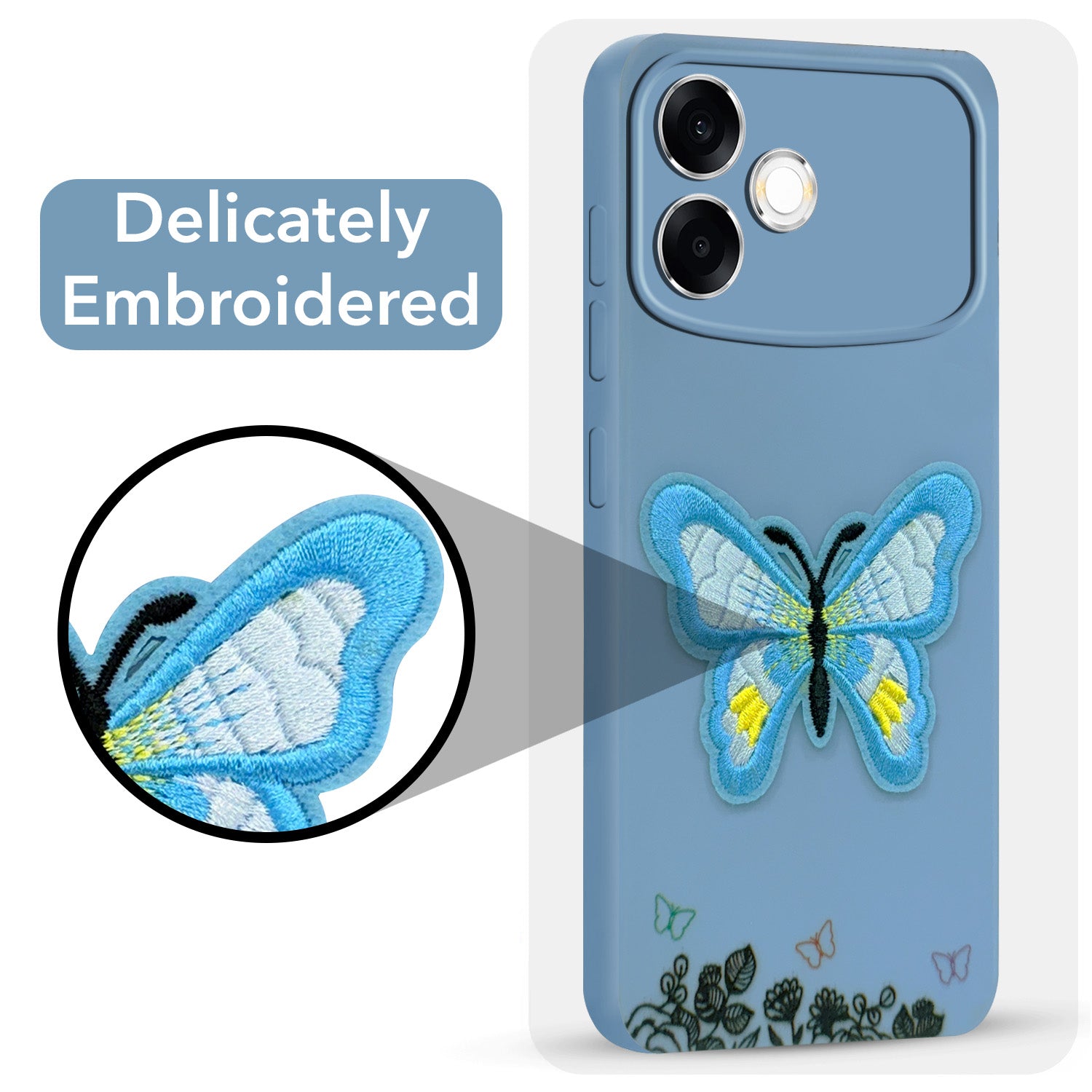 For Oppo F33 Pro 5G Back Cover Case (Soft Butterfly Embroidery | Women Teen Girls | Camera Protection| Matte Silicone)