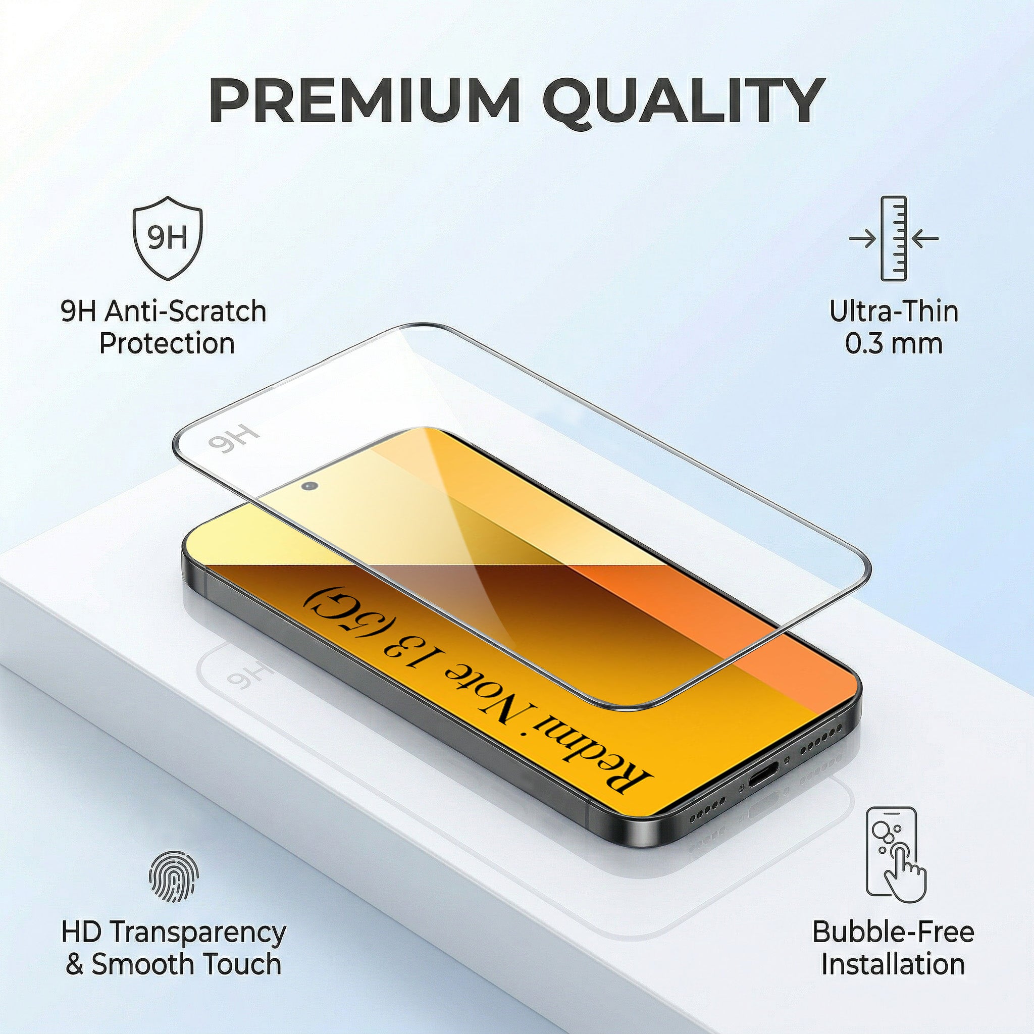 For Xiaomi Redmi Note 13 5G Combo with Back Cover and 9H Tempered Glass (Textured Grip Design | Micro-Fiber Cloth Inside | Oleophobic Coating Screen Glass)
