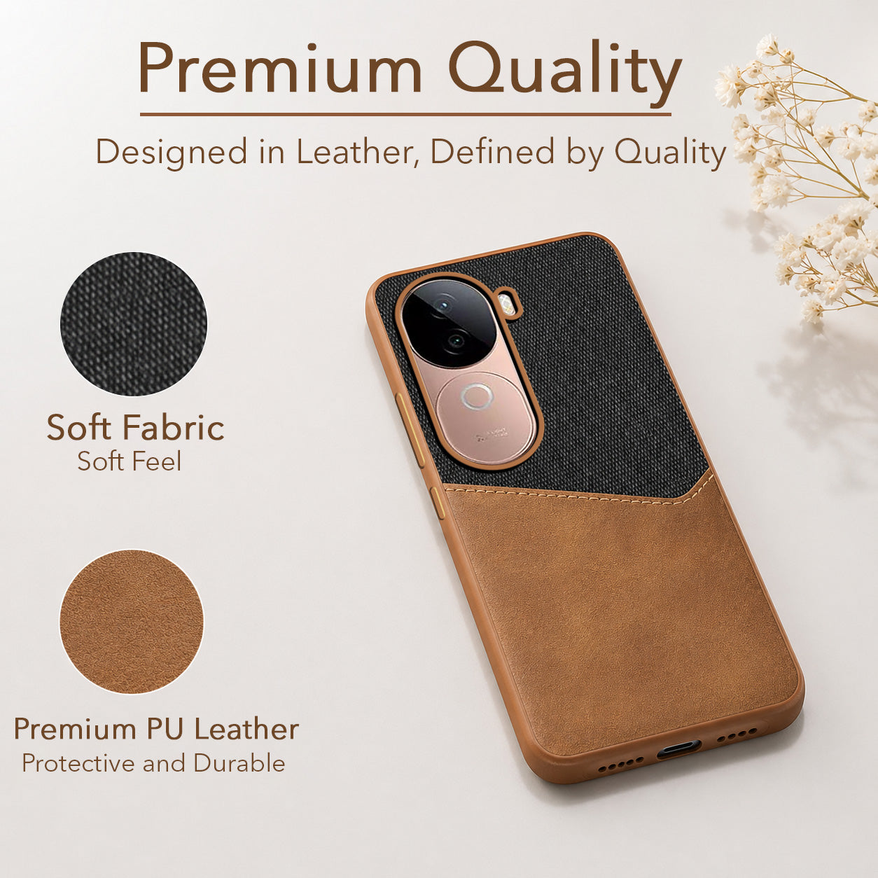 For Vivo V40e Back Cover Case (Dual PU Leather Stitch | Professional Minimalist | Soft and Flexible)