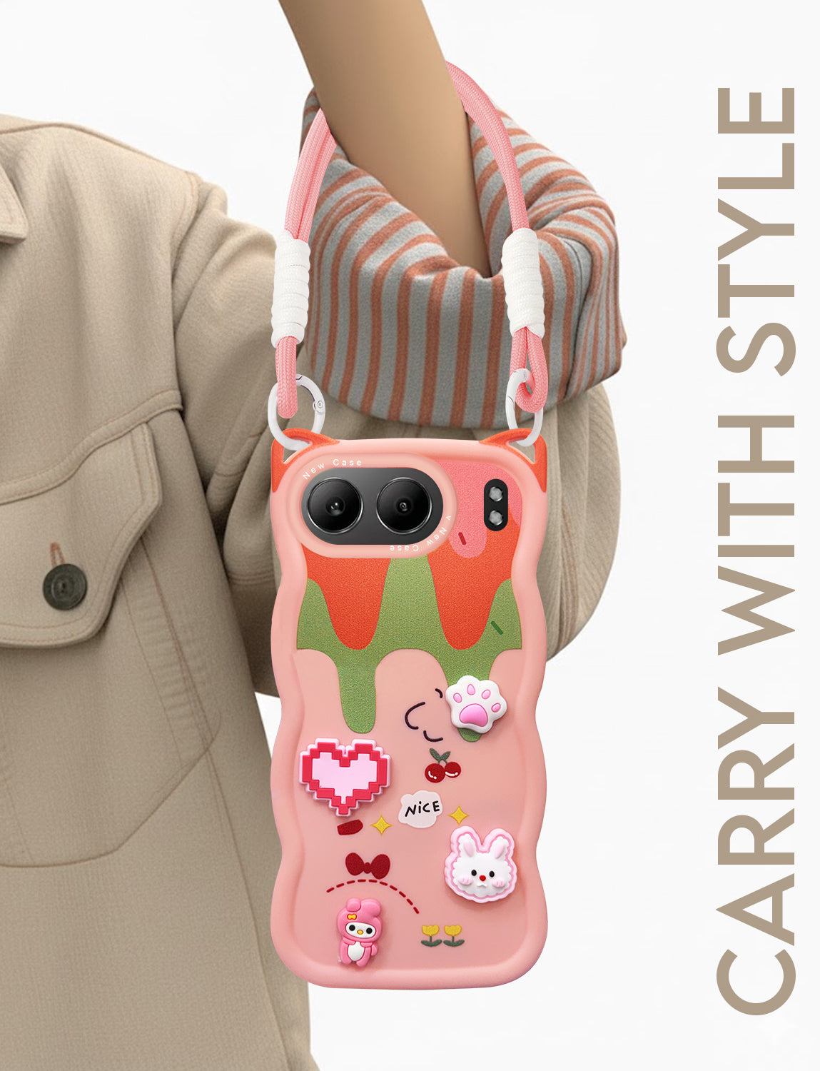 For Oneplus Nord 4 Back Case Cover Strap (3D embossed Figures | Strap Holder | 360* Soft Cushion with Camera Bump)