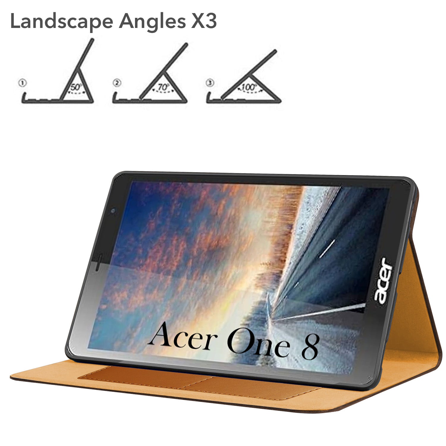 For Acer One 8 8 Inch Flip Cover Folio Cover (PU Matte Leather | Multi-Angle Smart Stand | Card Storage Slots | Silicone Back Pouch)