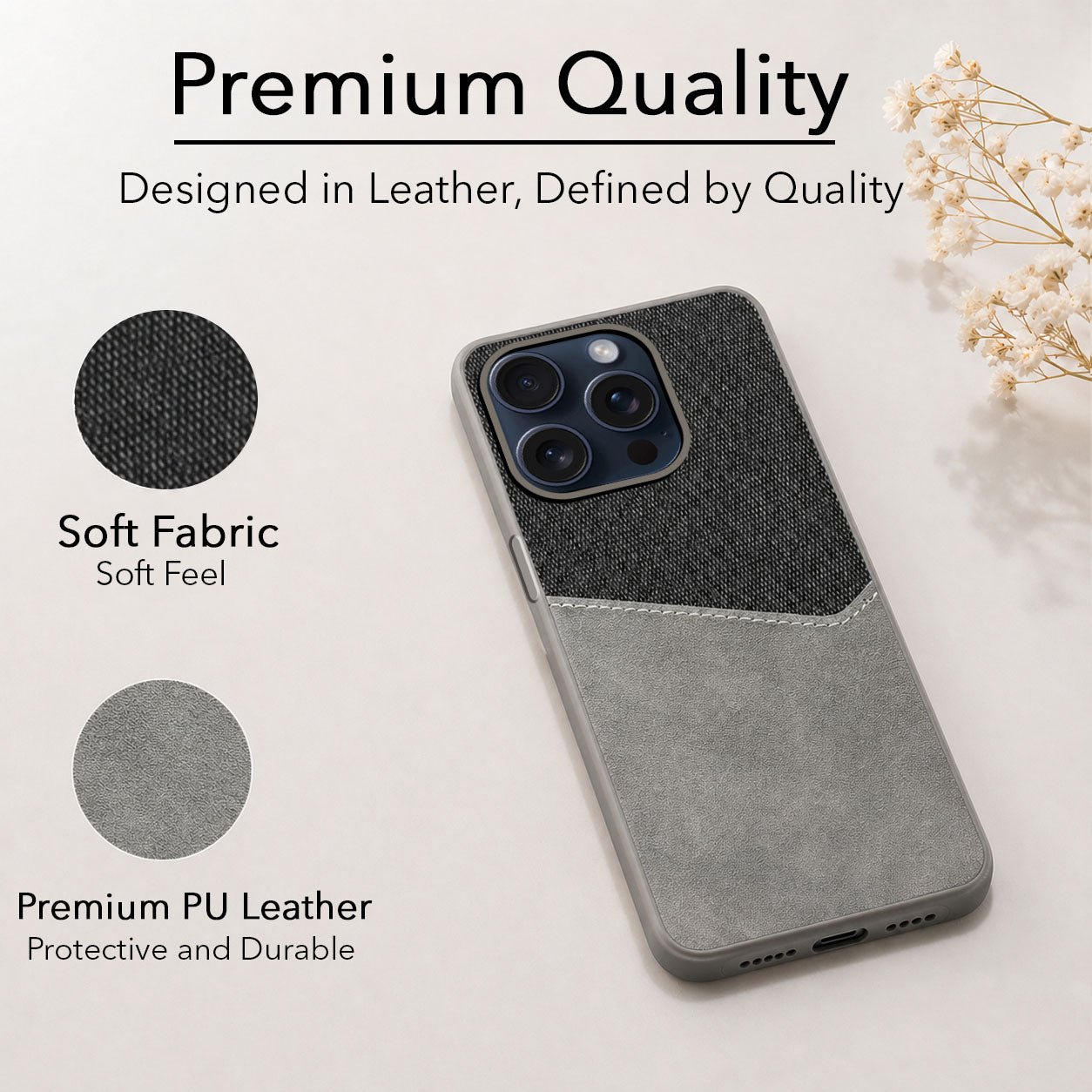 For Apple iPhone 15 Pro Max Back Cover Case (Dual PU Leather Stitch | Professional Minimalist | Soft and Flexible)