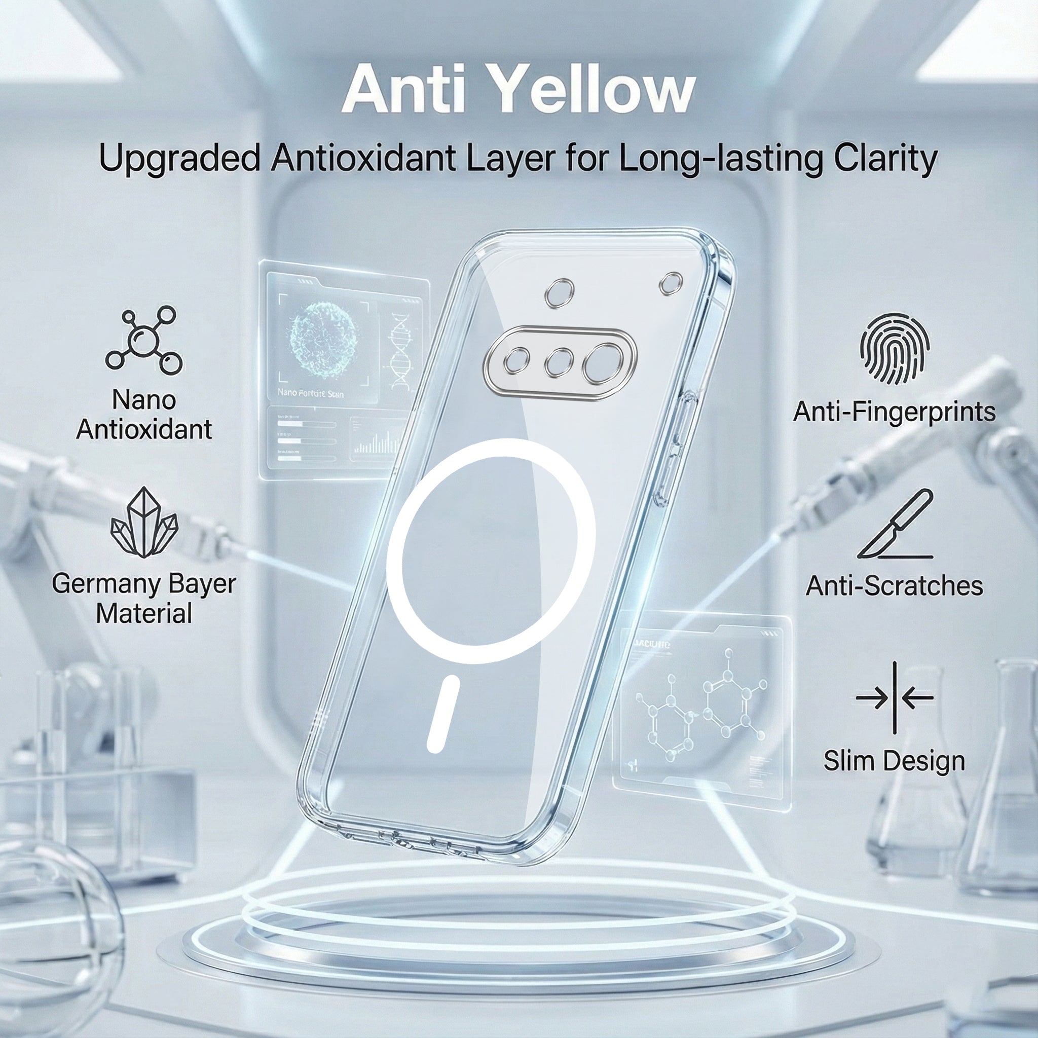 For Nothing Phone 3A 5G Back Cover Case Lifetime Anti-Yellow MagSafe Compatible Clear (Sleek Hard Crystal | Shockproof and Camera Protection)