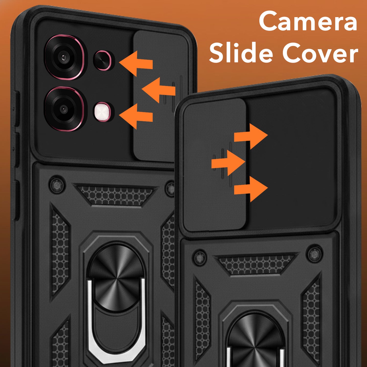 For Oppo F31 5G | Oppo F33 5G Back Cover Case Hybrid Armor (Sliding Shutter Camera Protection | Polycarbonate |Ring Holder Kickstand)
