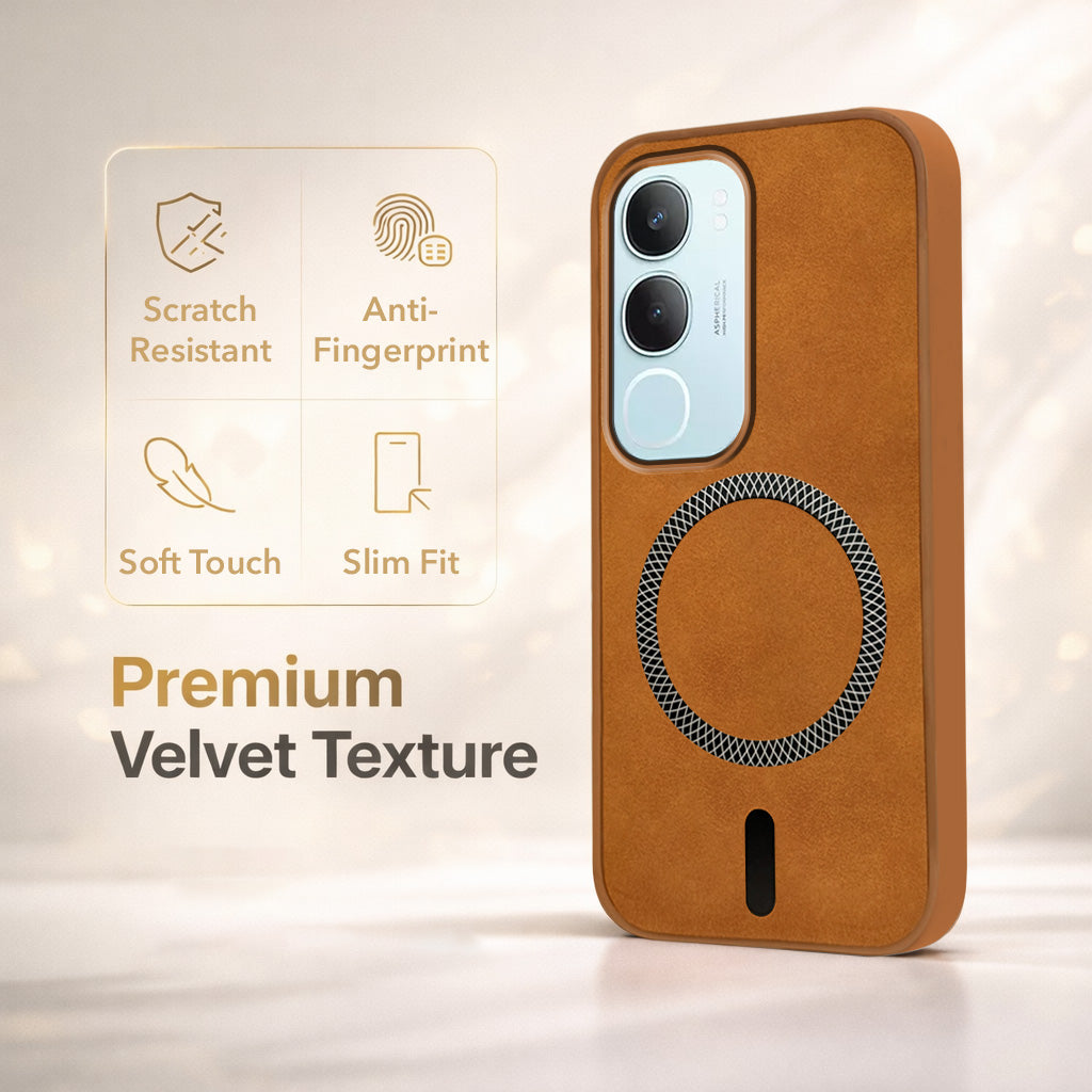For Vivo Y29 Back Cover Case Leather Finish (MagSafe Compatible Wireless Charging | Soft Touch | Camera Bump Protection)