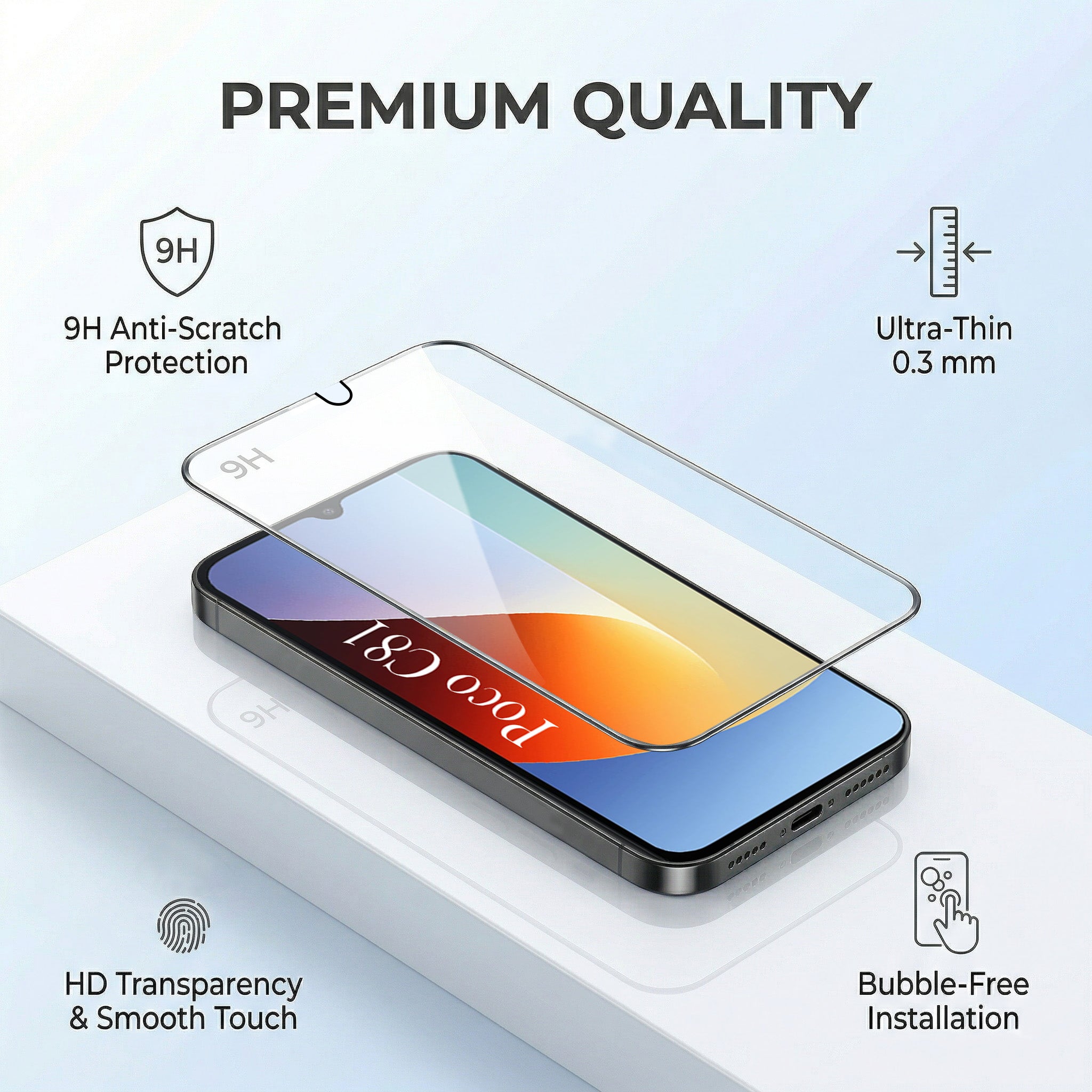 For Poco C81 5G Combo with Back Cover and 9H Tempered Glass (Lifetime Anti-Yellow | Sleek Hard Crystal | Oleophobic Coating Screen Glass)