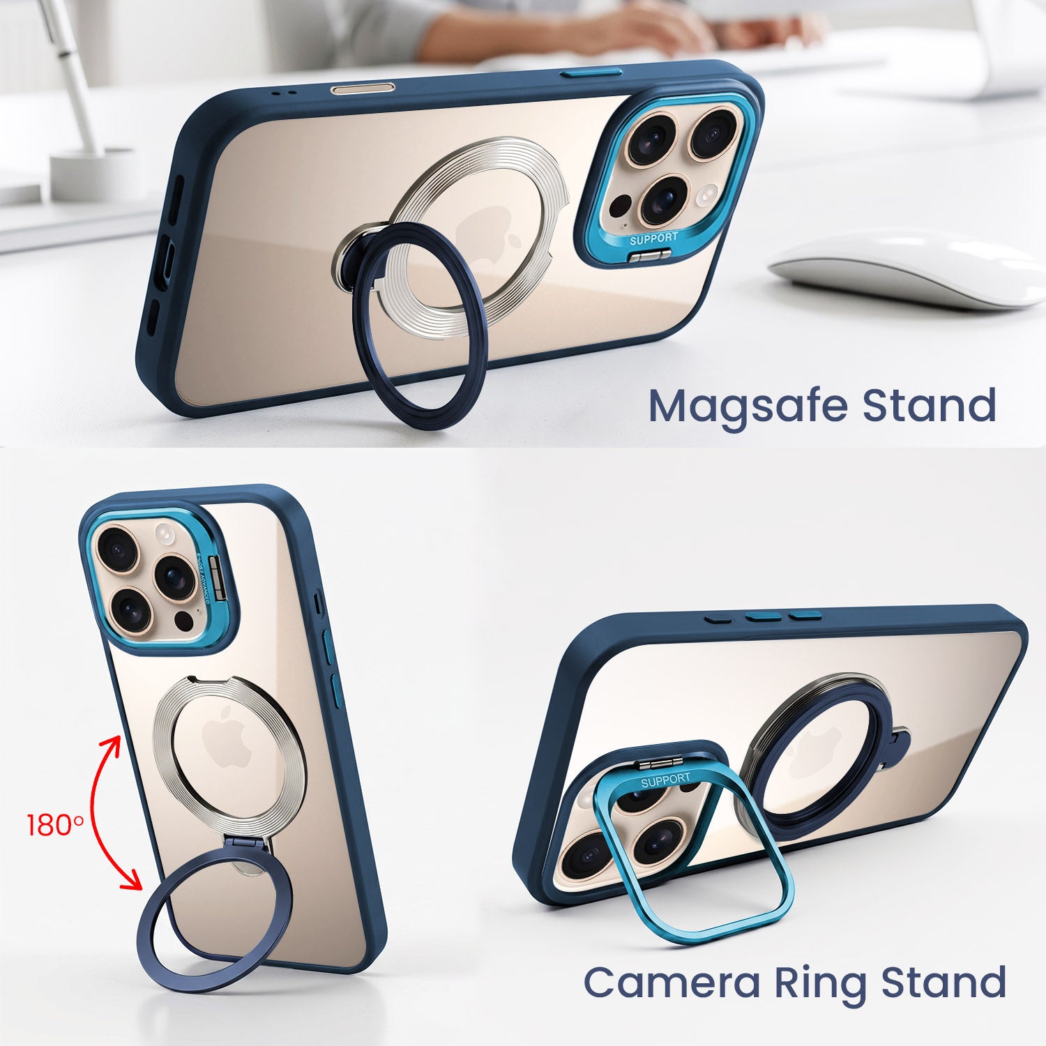For Apple iPhone 16 Pro Back Cover Case Crystal (Lifetime Anti Yellow | Magnetic Ring Stand | Camera Lens Protection | MagSafe Compatible)