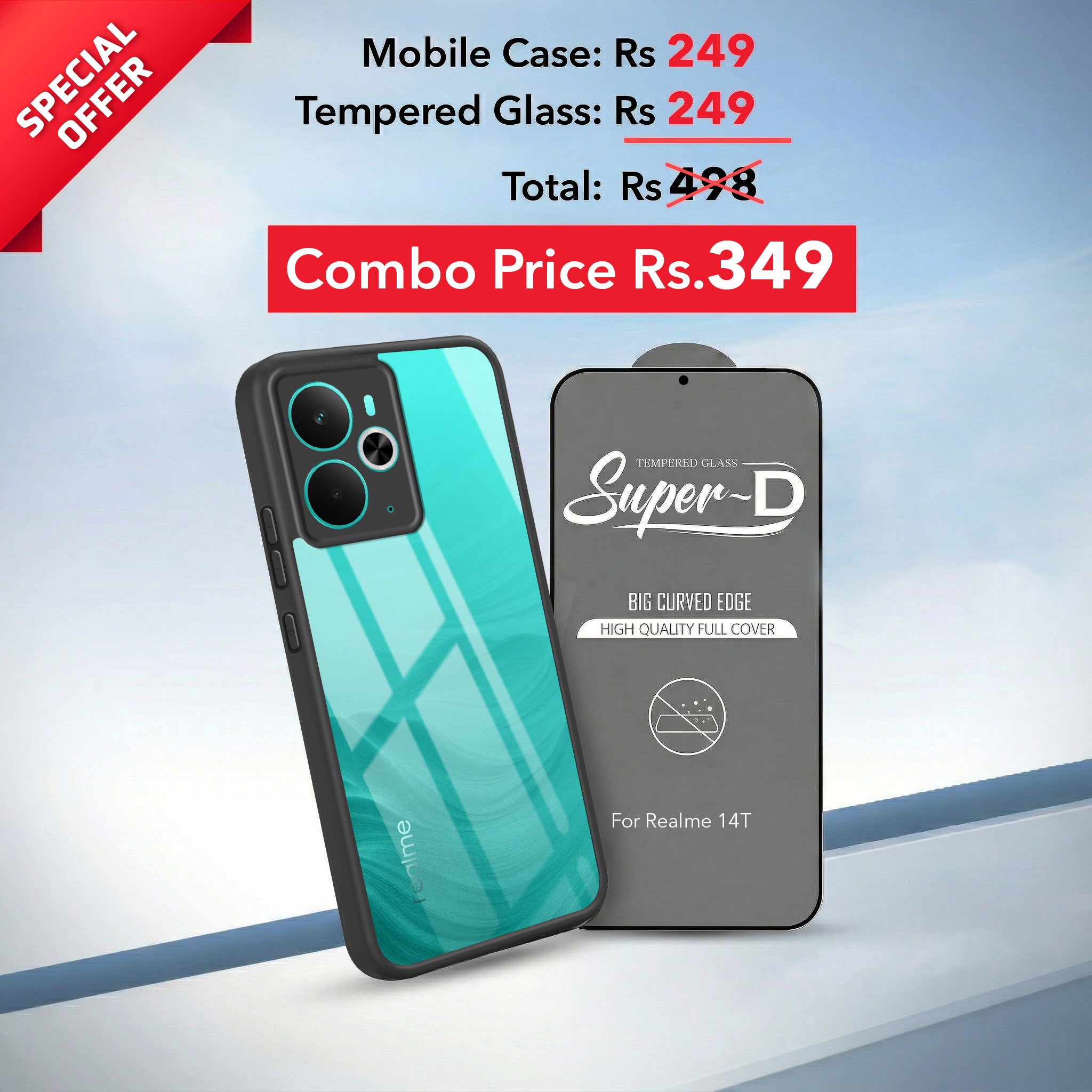 For Realme 14T Combo with Back Cover and 9H Tempered Glass (Lifetime Anti-Yellow | Crystal Clear Shockproof | Oleophobic Coating Screen Glass)