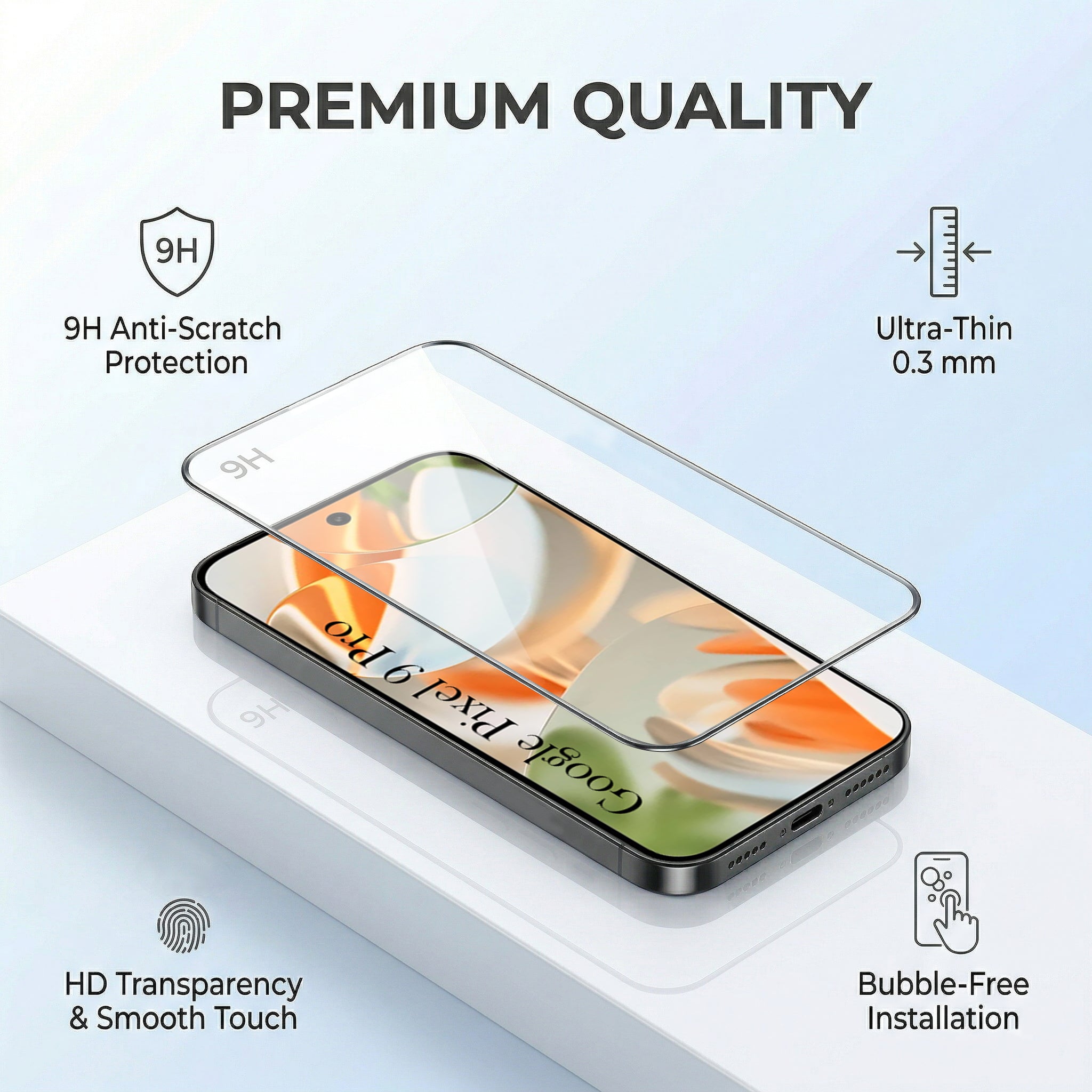 For Google Pixel 9 Pro Combo with Back Cover and 9H Tempered Glass (Lifetime Anti-Yellow | Sleek Hard Crystal | Oleophobic Coating Screen Glass)