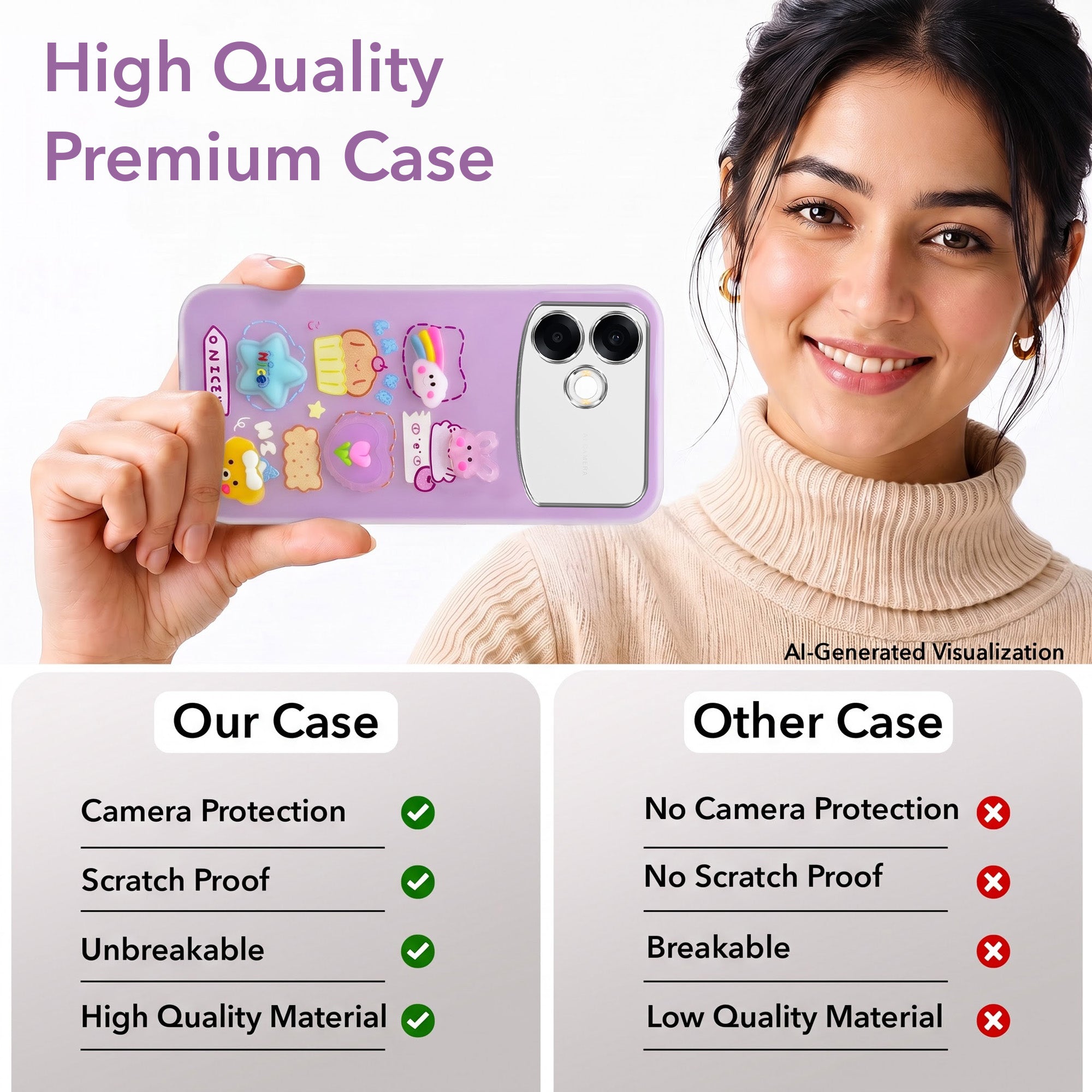 For Oppo F33 Pro 5G Back Cover Case (3D Cute Cartoons | Hard Back Side Soft | Matte Premium Finish | HD Printing)