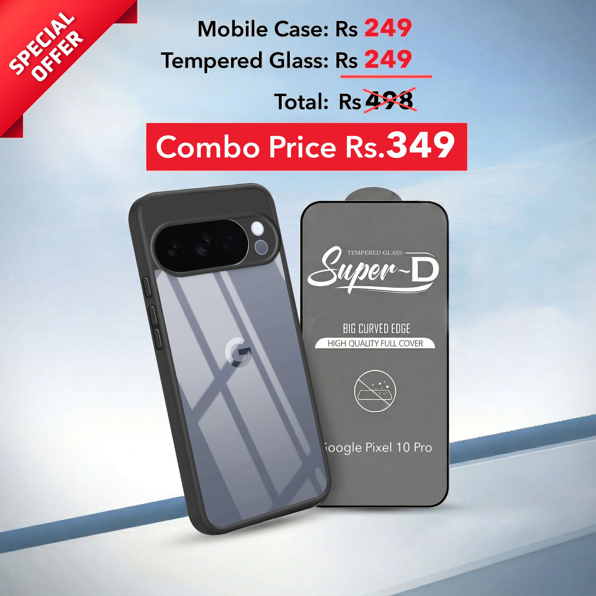 For Google Pixel 10 Pro Combo with Back Cover and 9H Tempered Glass (Lifetime Anti-Yellow | Crystal Clear Shockproof | Oleophobic Coating Screen Glass)