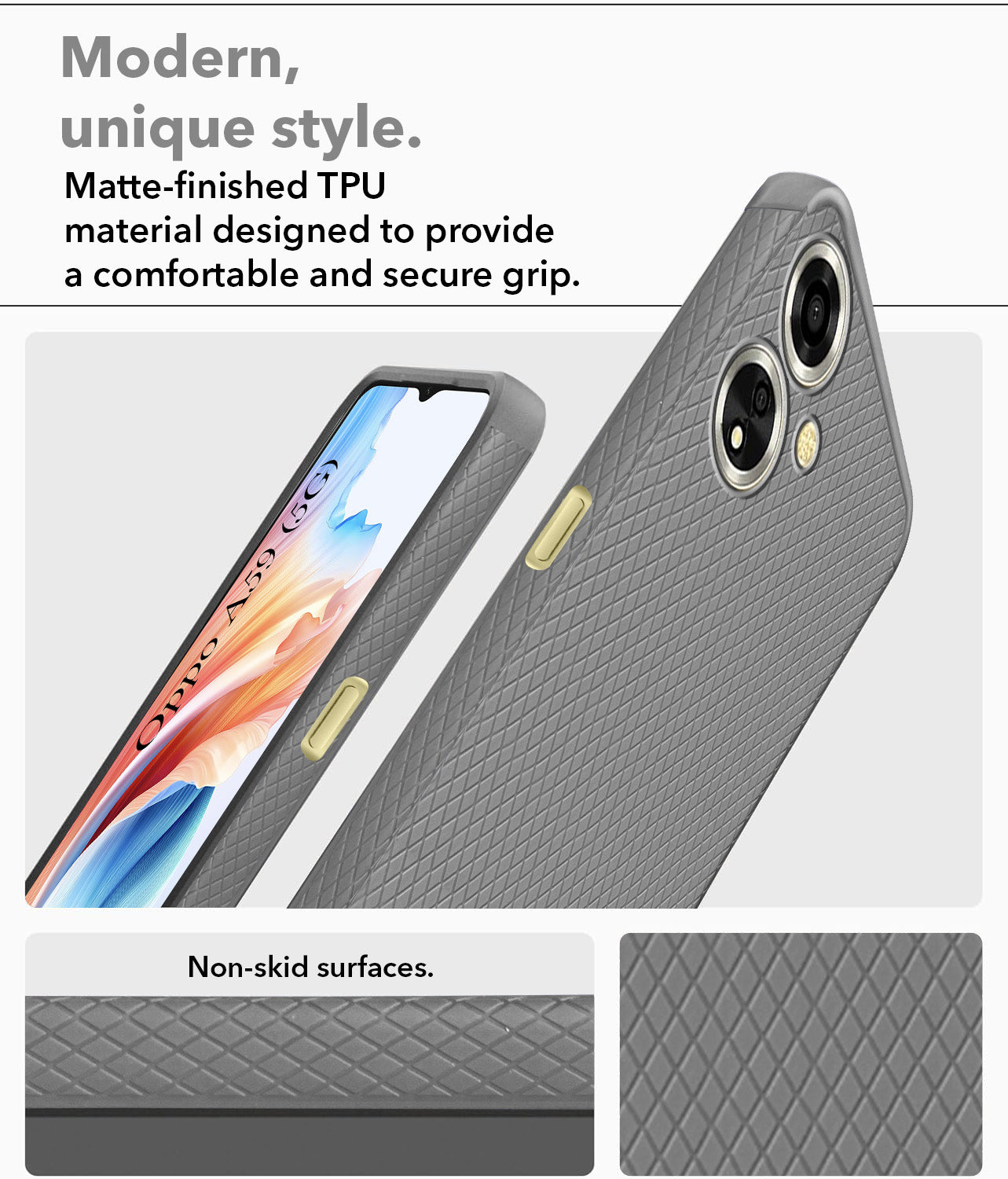 For Oppo A59 5G Back Cover Case Liquid Silicone (Camera Protection | Side Grip Texture | Soft and Flexible)