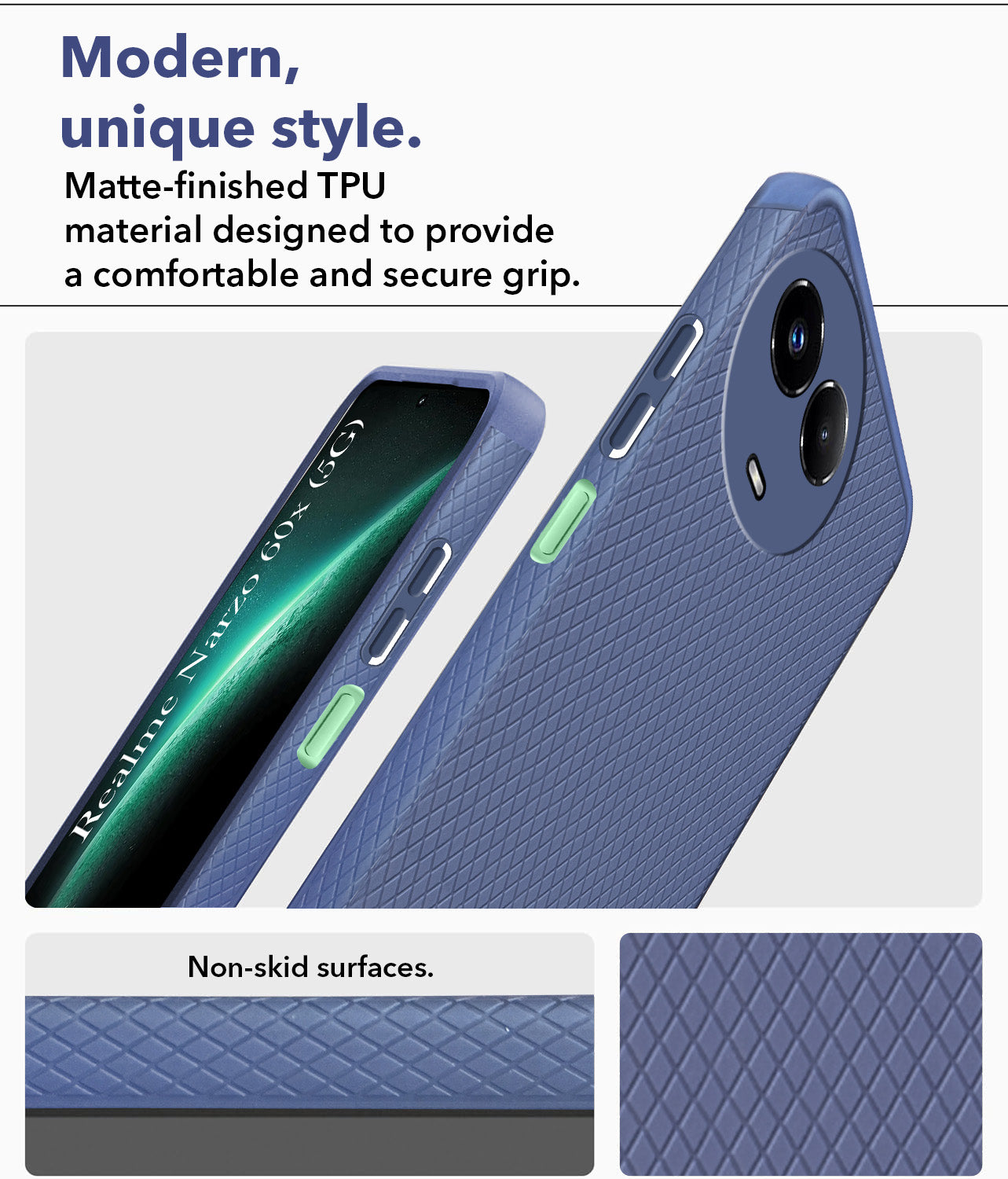 For Realme Narzo 60x Back Cover Case (Liquid Silicone | Side Grip | Camera Protection)