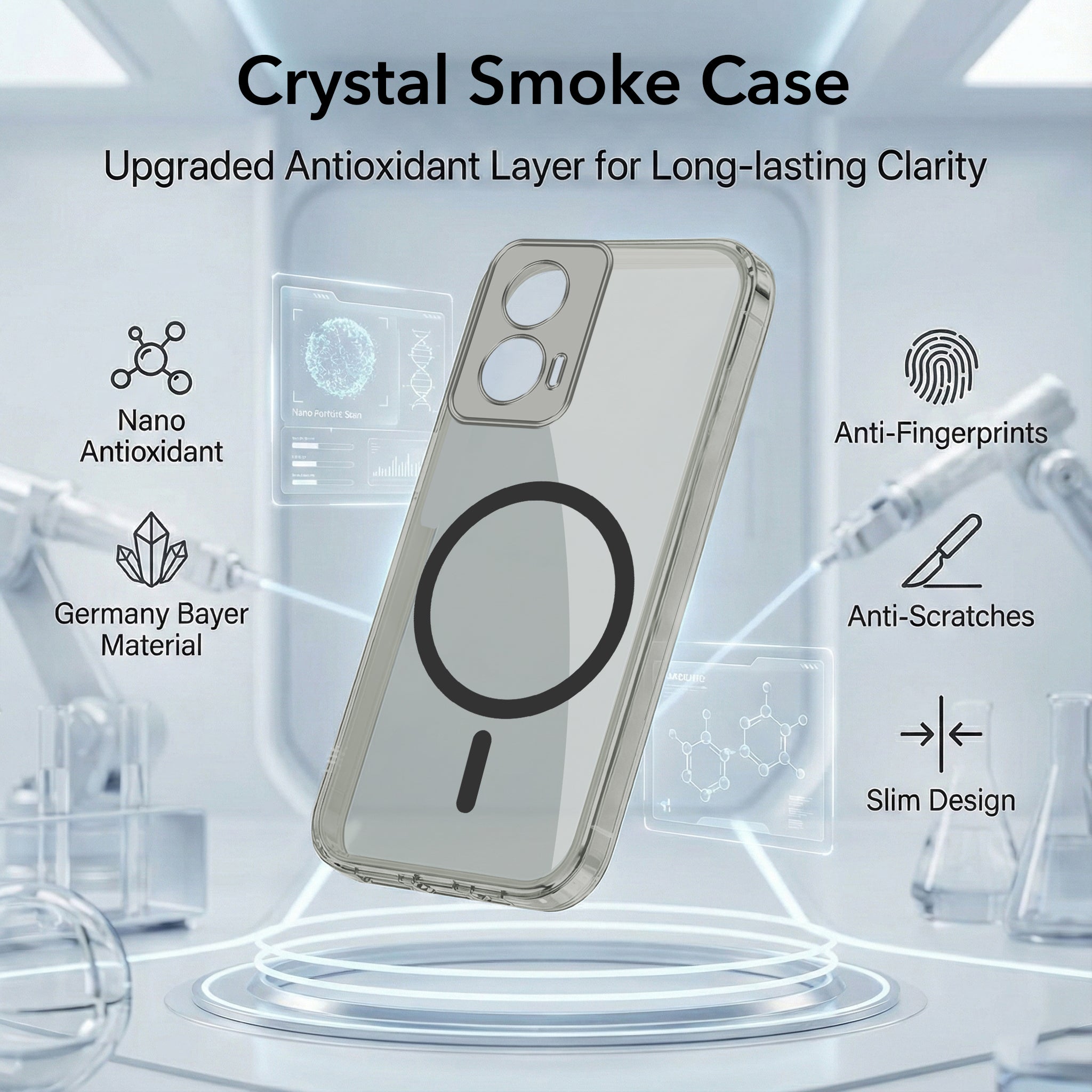 For Motorola Moto Edge 50 Fusion Back Cover Case Lifetime Anti-Yellow MagSafe Compatible Clear (Sleek Hard Crystal | Shockproof and Camera Protection)