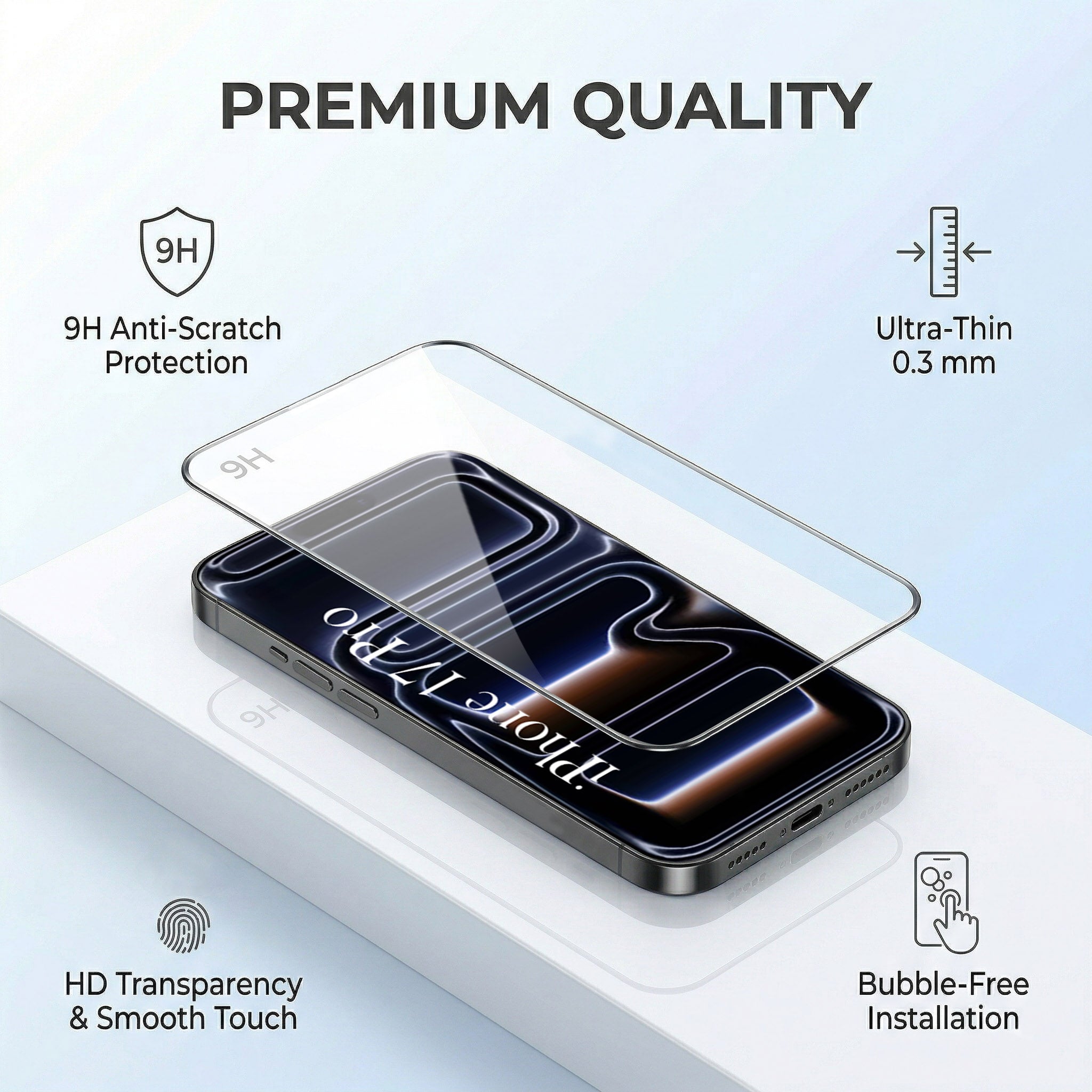 For Apple iPhone 17 Pro Combo with Back Cover and 9H Tempered Glass (Lifetime Anti-Yellow | Sleek Hard Crystal | Oleophobic Coating Screen Glass)
