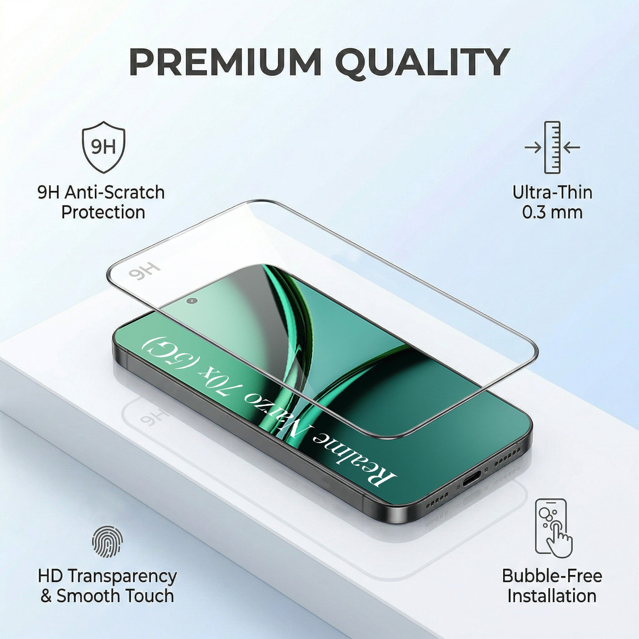 For Realme Narzo 70x 5G Combo with Back Cover and 9H Tempered Glass (Liquid Silicone | Camera Protection | Oleophobic Coating Screen Glass)