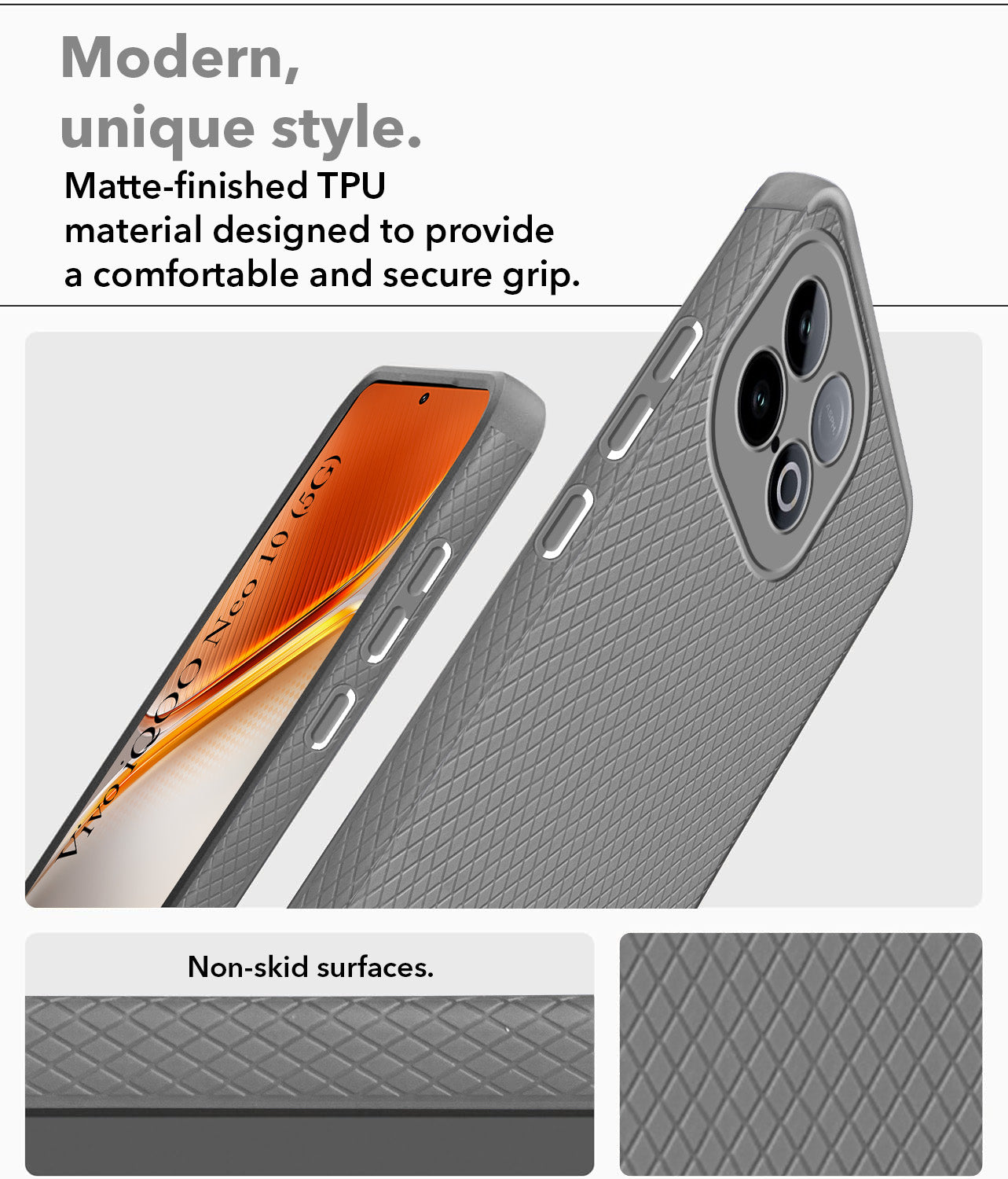 For Vivo iQOO Neo 10 Liquid Silicone Back Cover Case (Camera Protection | Side Grip Texture | Soft and Flexible)