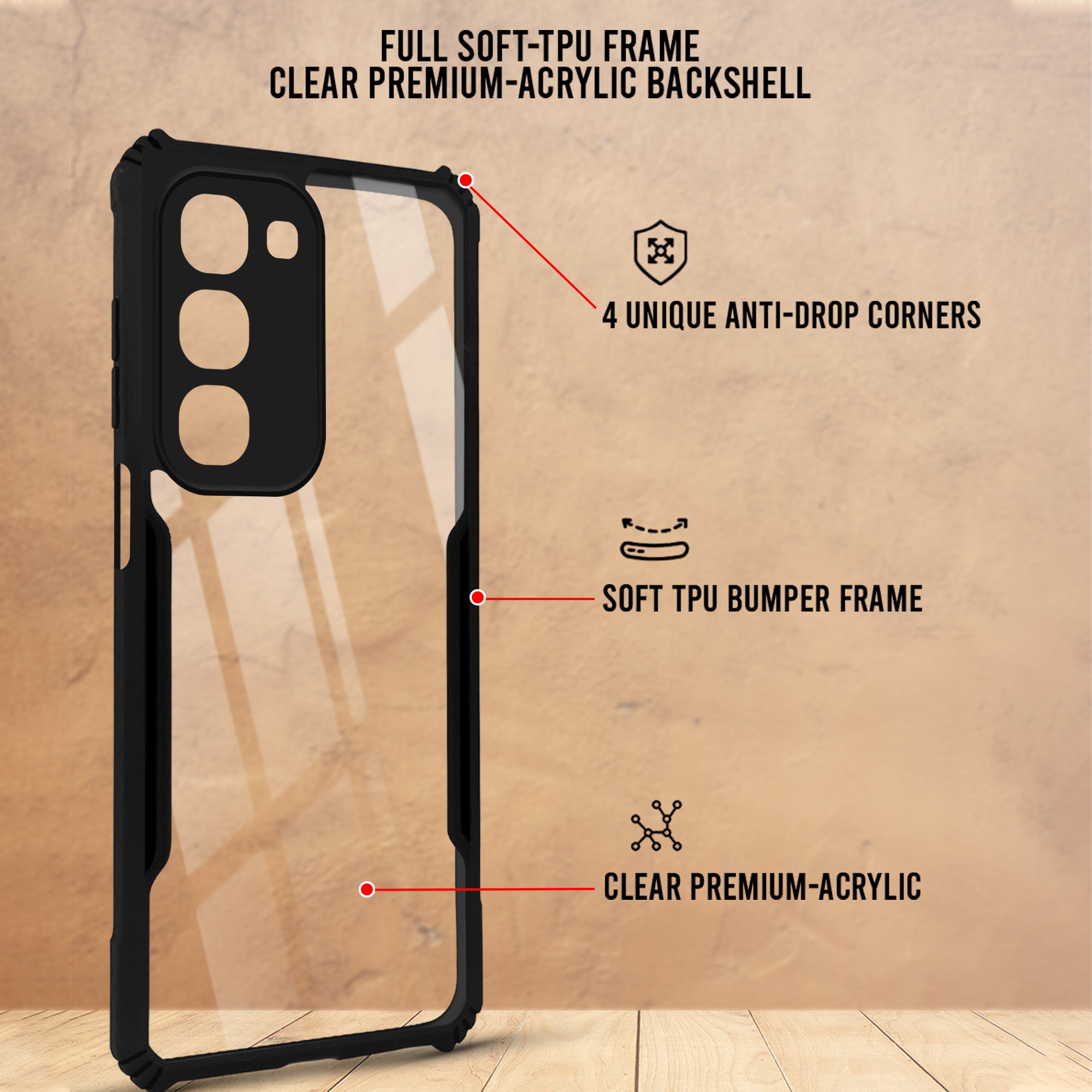 For Realme P4R 5G | Realme Narzo 100X 5G Back Cover Case Hybrid (Shockproof with Polycarbonate Clear Panel | Professional Black)