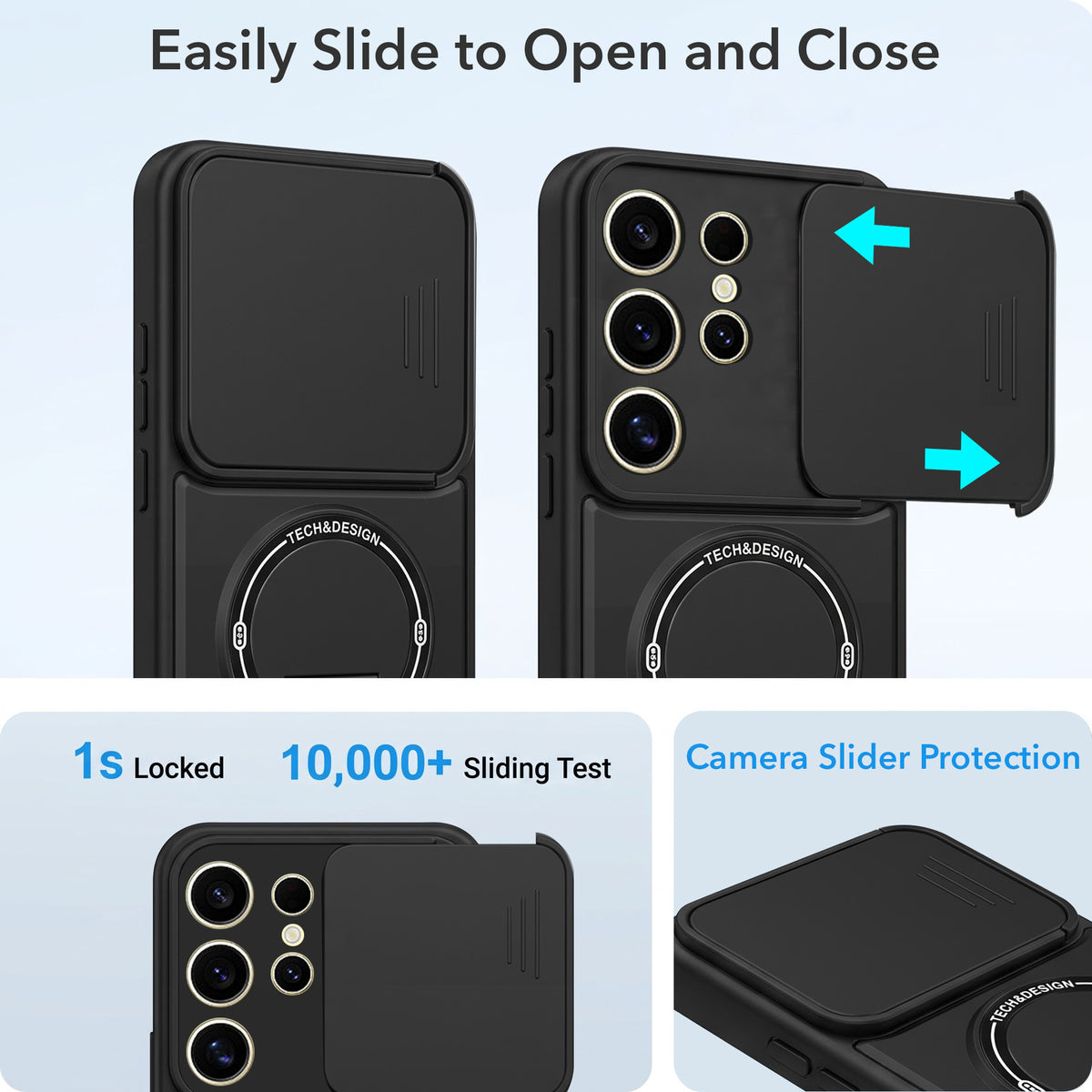 For Samsung Galaxy S24 Ultra Back Case Cover Metallic (Hybrid Armor Kickstand | Sliding Shutter Camera Protection | MagSafe Compatible)