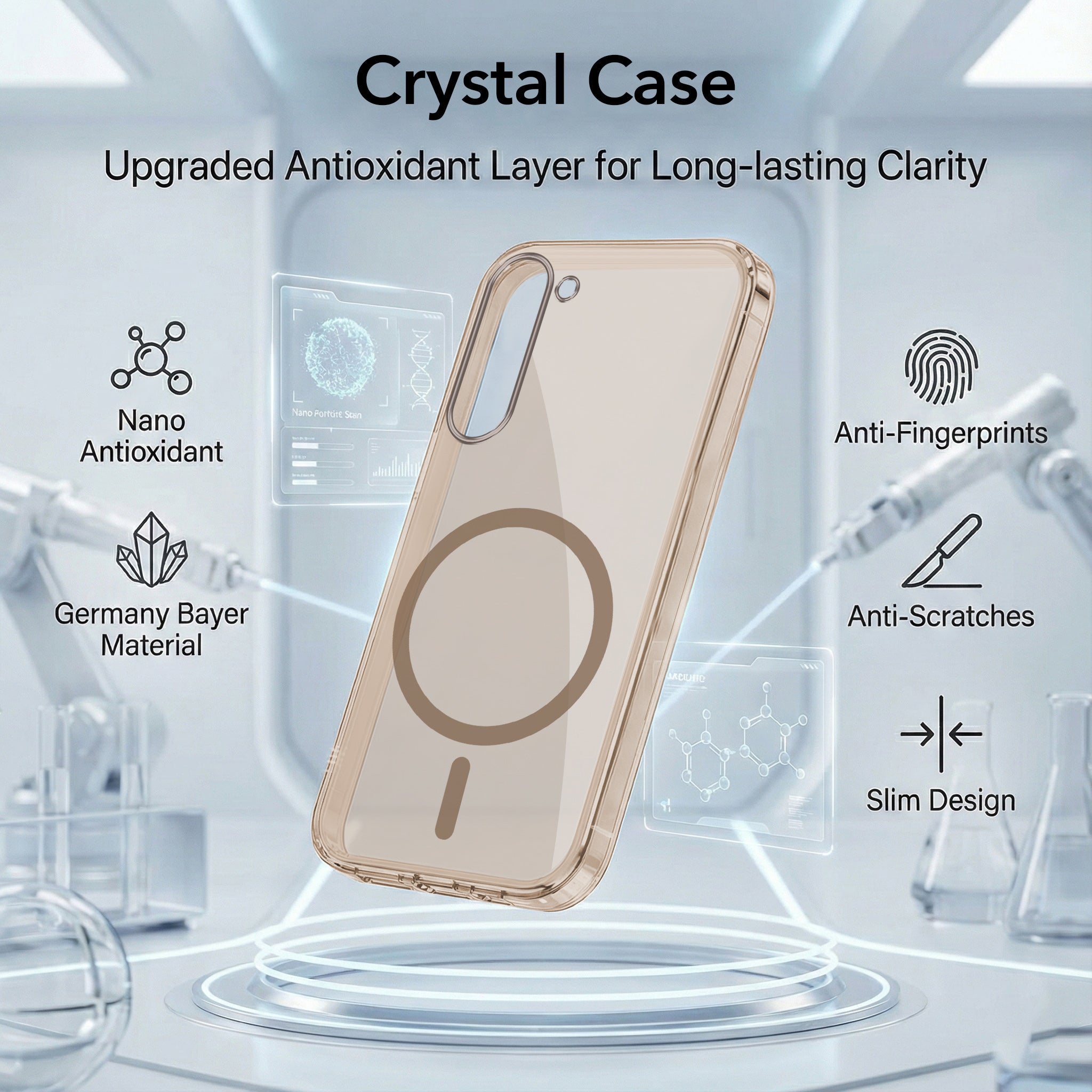 For Samsung Galaxy S23 Plus Back Cover Case Lifetime Anti-Yellow MagSafe Compatible Clear (Sleek Hard Crystal | Shockproof and Camera Protection)