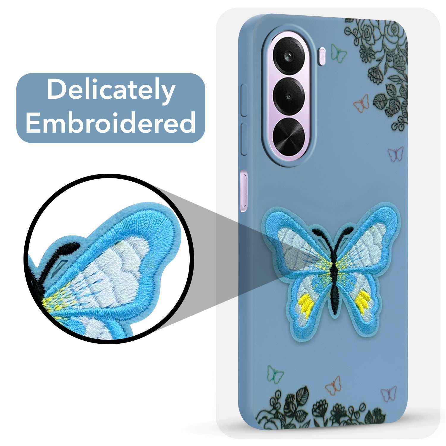 For  Realme P4x Back Cover Case (Soft Butterfly Embroidery | Women Teen Girls | Camera Protection| Matte Silicone)