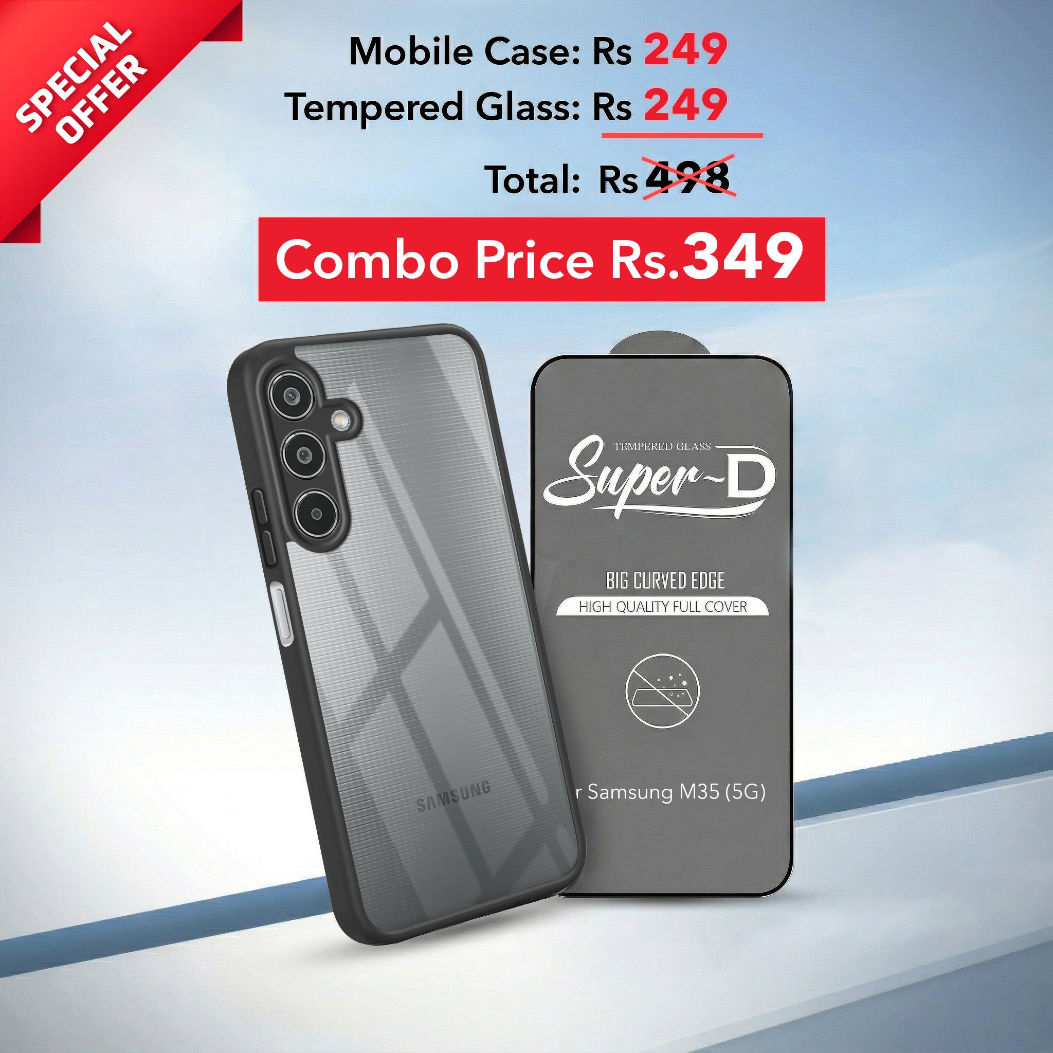 For Samsung Galaxy M35 5G Combo with Back Cover and 9H Tempered Glass (Lifetime Anti-Yellow | Crystal Clear Shockproof | Oleophobic Coating Screen Glass)