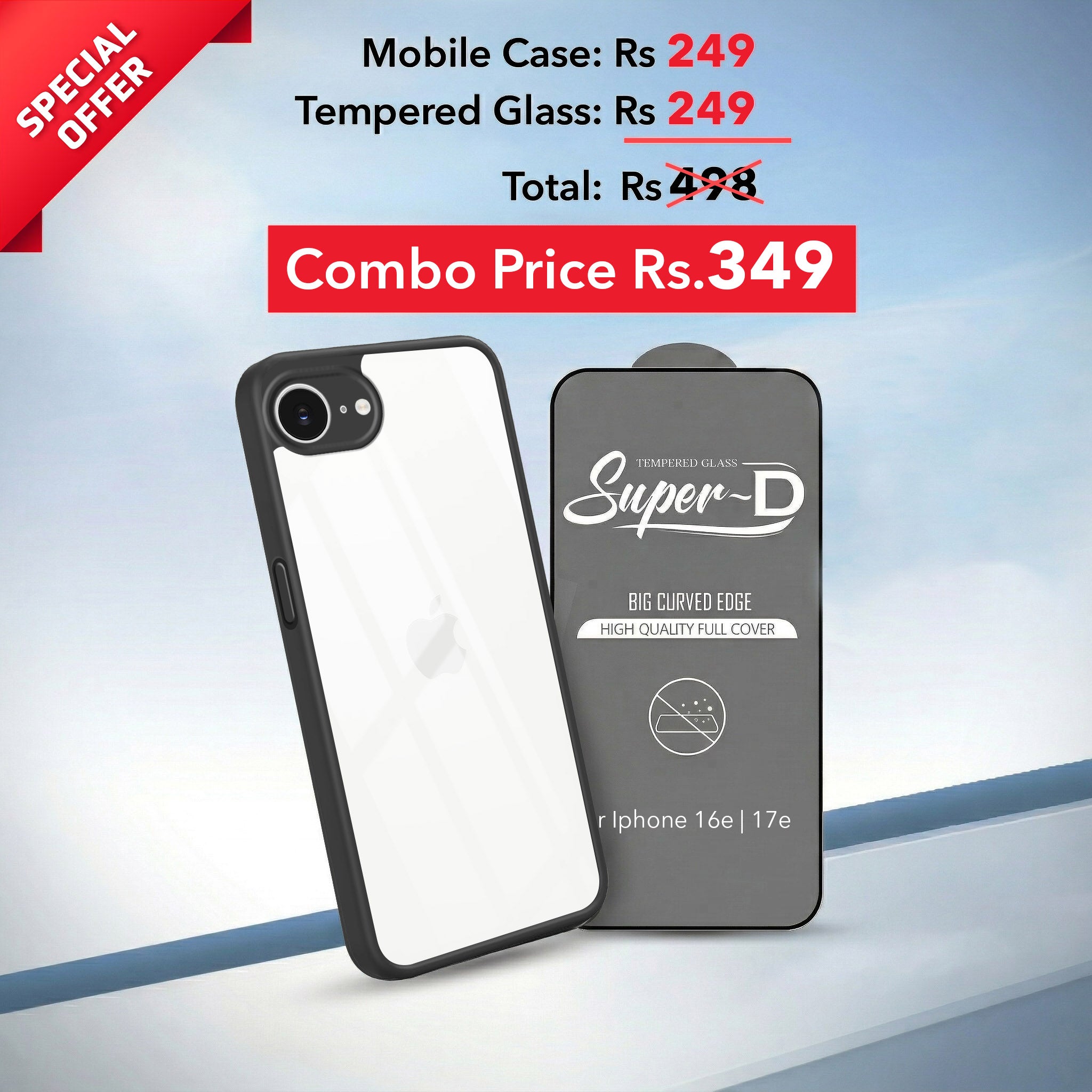 For Apple iPhone 16e | iPhone 17e Combo with Back Cover and 9H Tempered Glass (Lifetime Anti-Yellow | Crystal Clear Shockproof | Oleophobic Coating Screen Glass)
