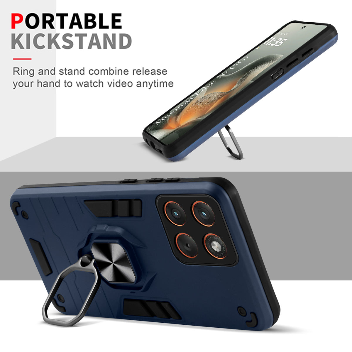 For Motorola Moto Edge 70 Back Cover Case Hybrid Armor (Shockproof Dual Layer Polycarbonate |Ring Holder Kickstand)