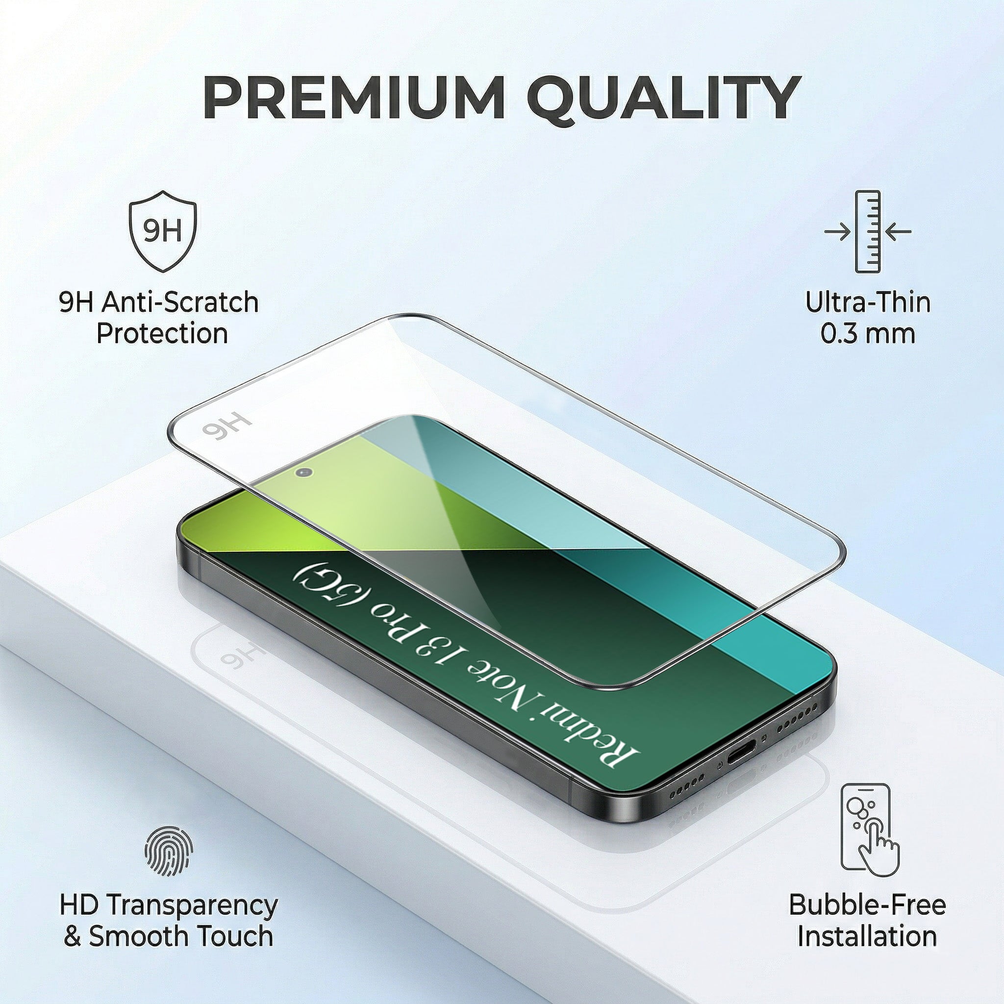For Redmi Note 13 Pro Combo with Back Cover and 9H Tempered Glass (Lifetime Anti-Yellow | Sleek Hard Crystal | Oleophobic Coating Screen Glass)