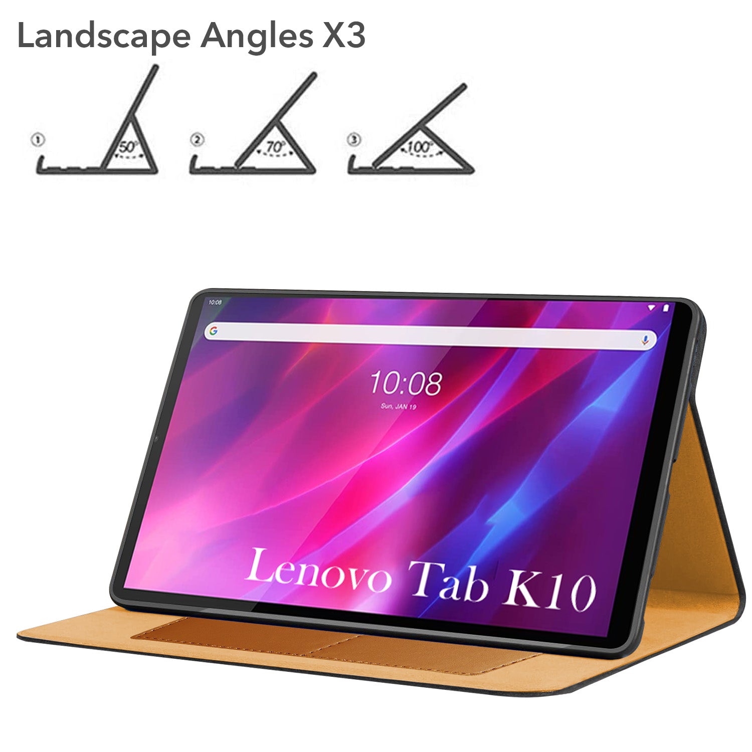 For Flip Cover Folio Cover Lenovo Tab K10 (TB-X6C6F, TB-X6C6X) 10 Inch (PU Leather | Multi-Angle Smart Stand | Card Storage Slots | Silicone Back Pouch)
