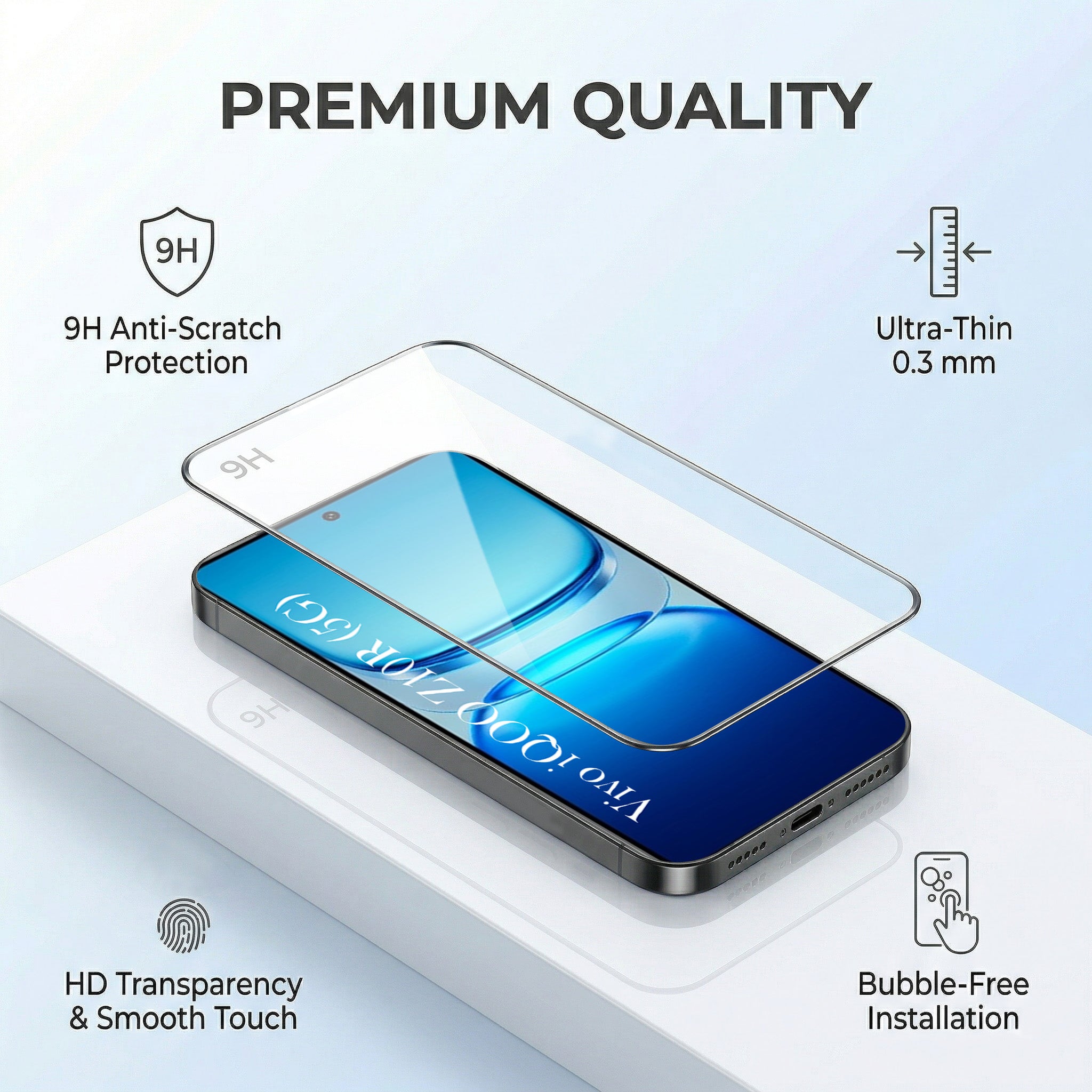 For Vivo iQOO Z10R Combo with Back Cover and 9H Tempered Glass (Liquid Silicone | Camera Protection | Oleophobic Coating Screen Glass)